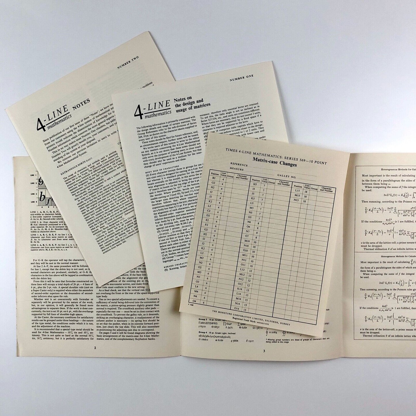 4-Line Mathematics | Monotype information sheet, No 156, March 1959