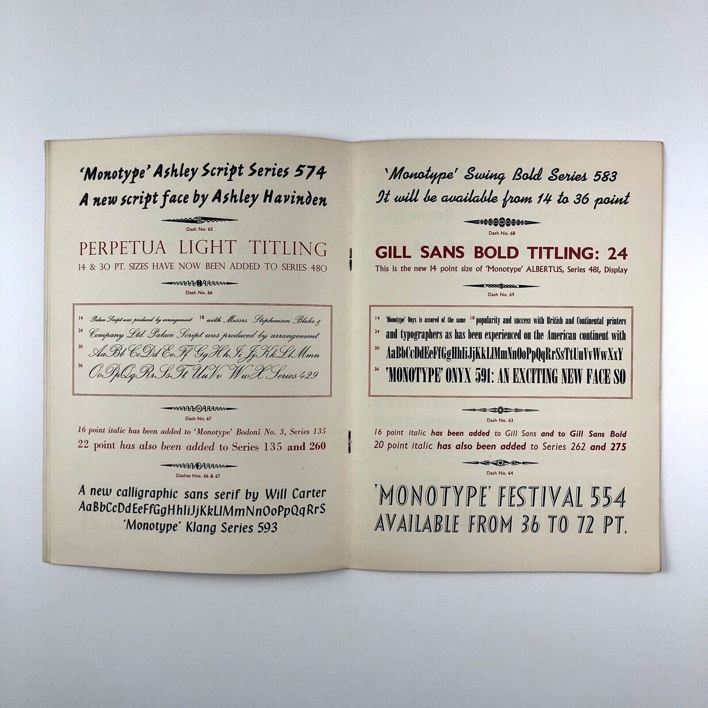 Monotype matrix-making | 1955 type specimen booklet | Will Carter, Ashley Havinden
