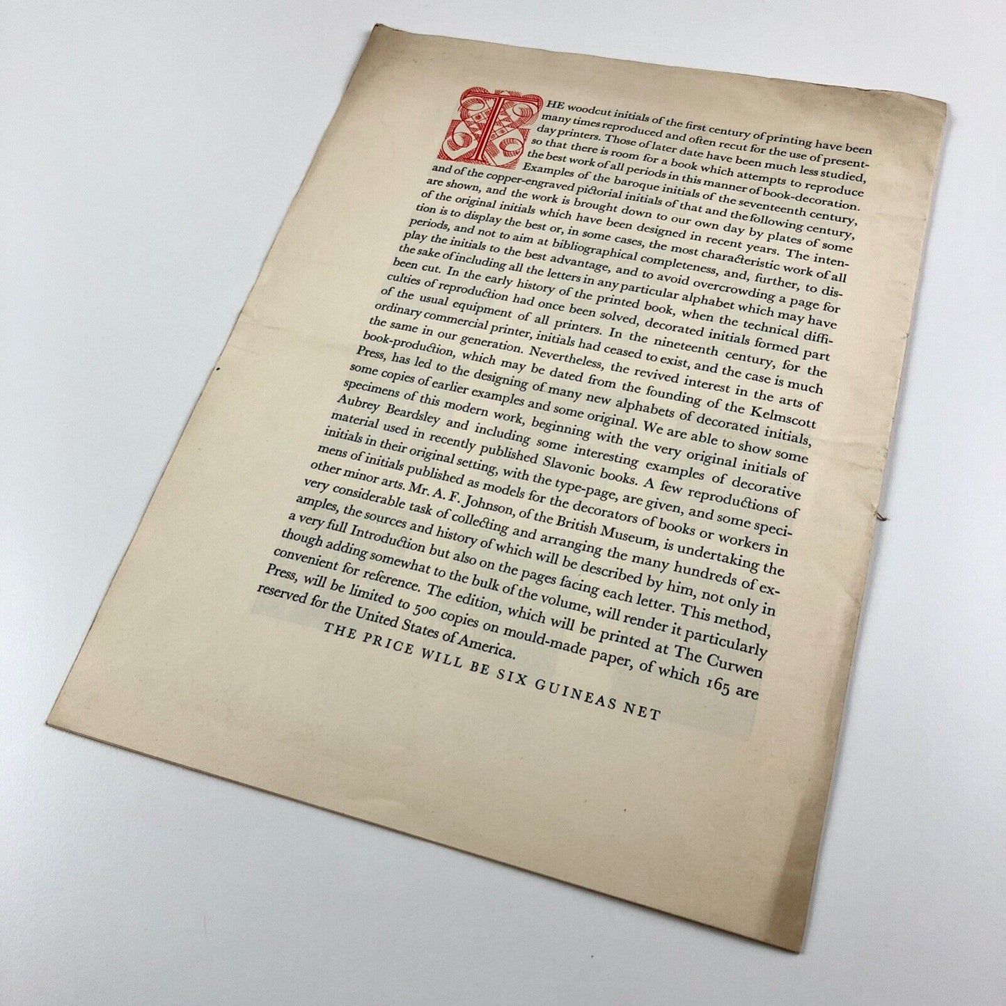 Prospectus for Decorative Initial Letters A.F. Johnson | The Cresset Press, 1930