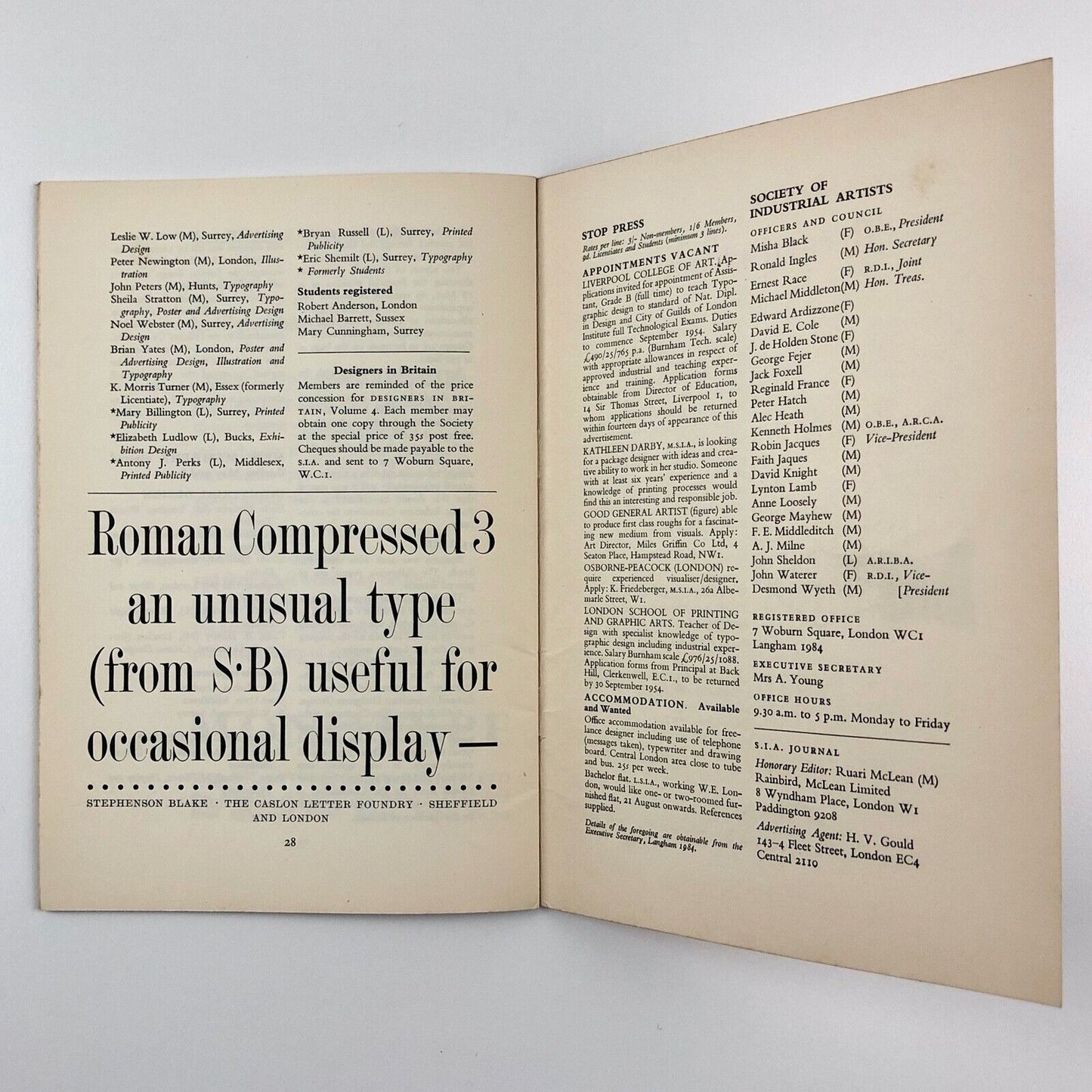Society of Industrial Artists (SIA) Journal 40, August 1954