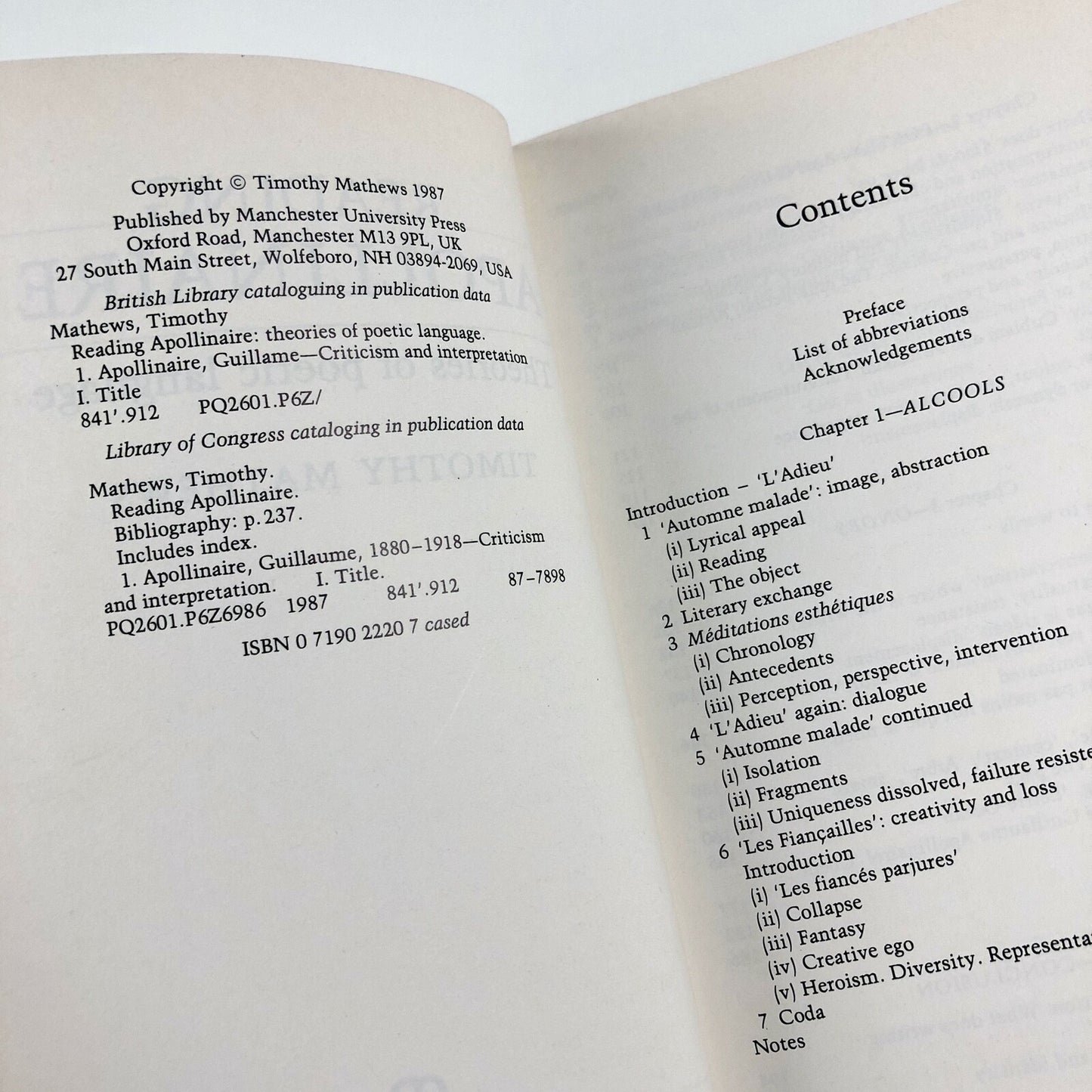 Reading Apollinaire by Timothy Mathews | Manchester University Press, 1987