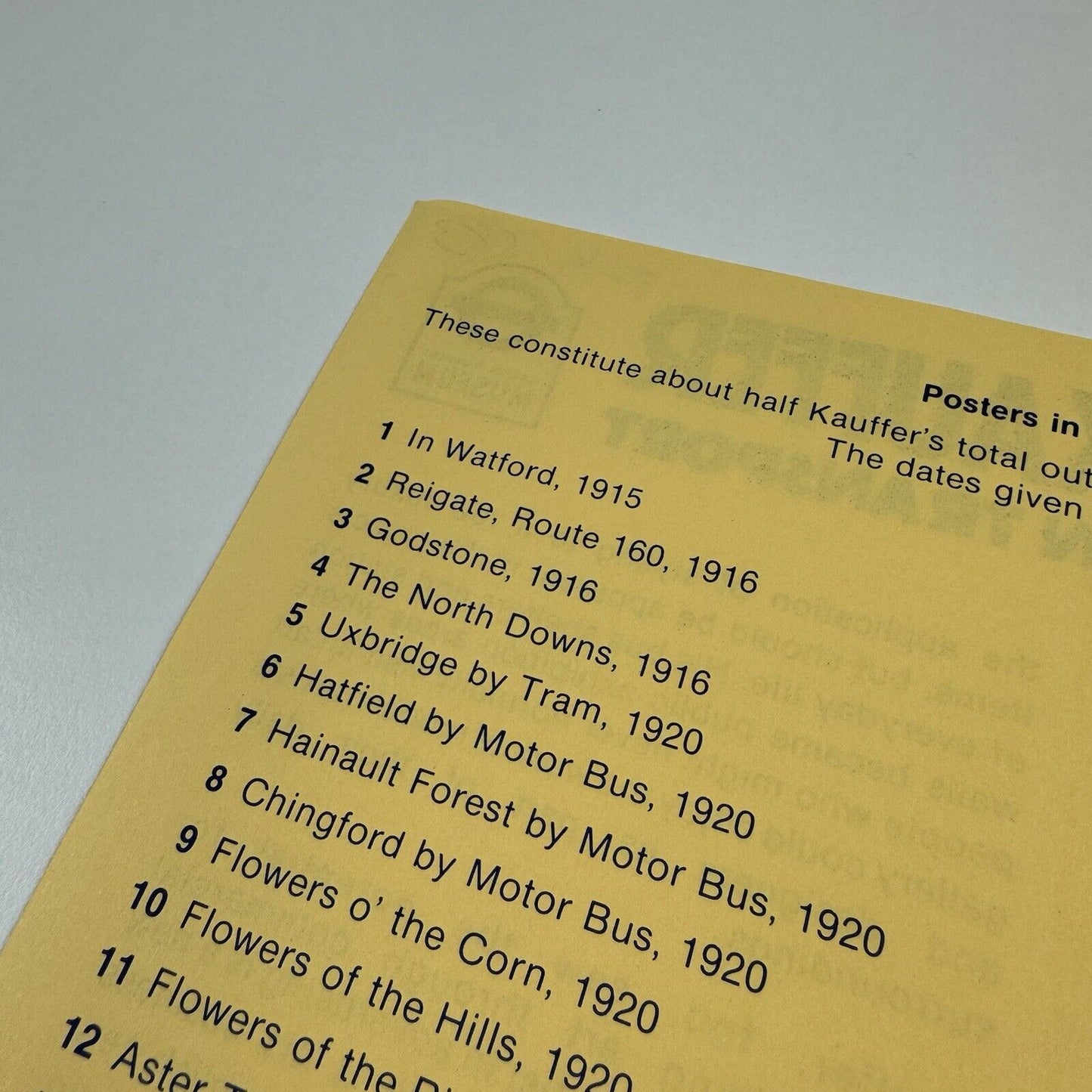 McKnight Kauffer Posters for London Transport list relating to the display at the London Transport Museum in 1983