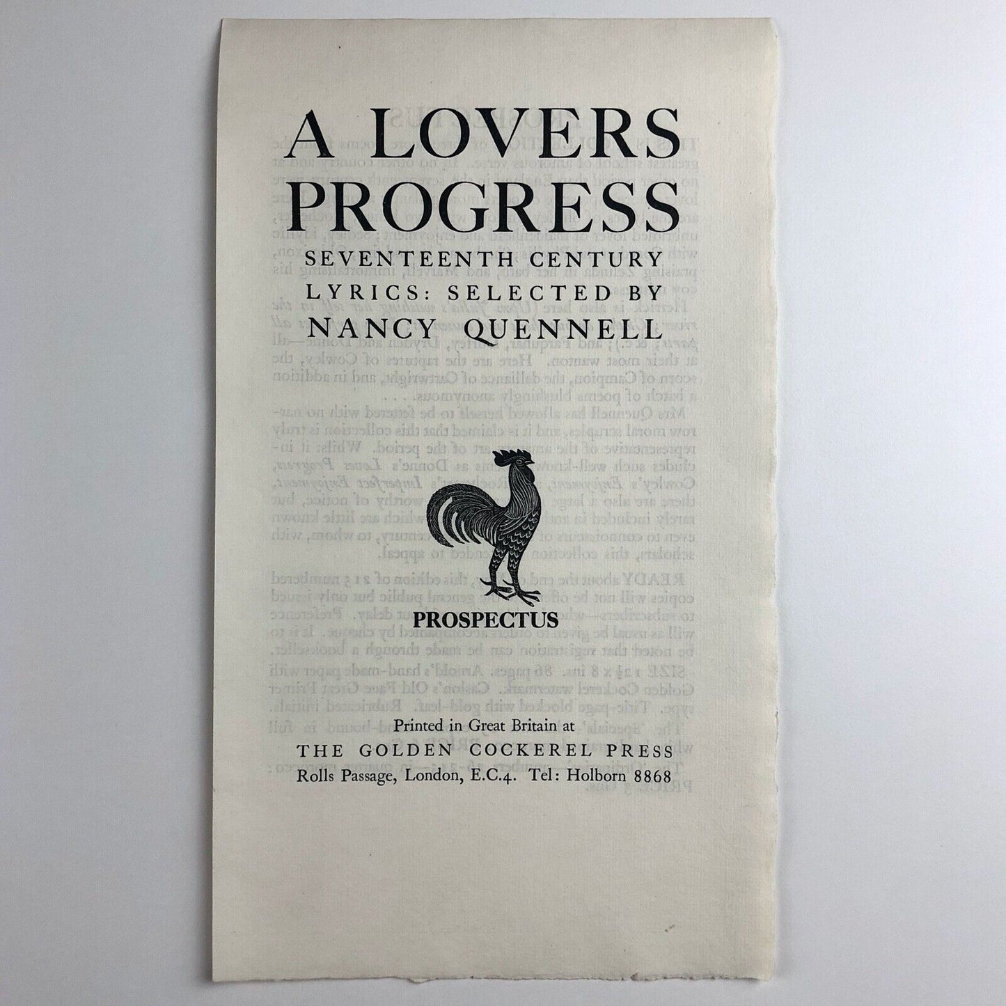 A Lovers Progress Nancy Quennell | Golden Cockerel Press prospectus 1938