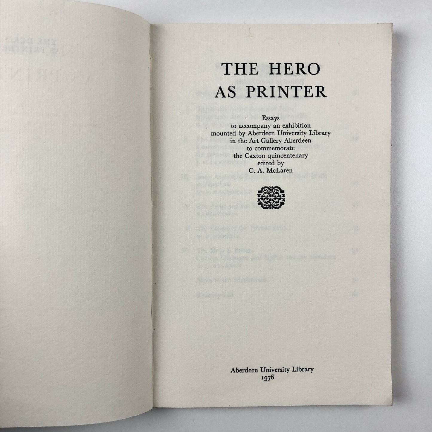 The Hero As Printer | Edited by C.A. McLaren | Aberdeen University Library, 1976