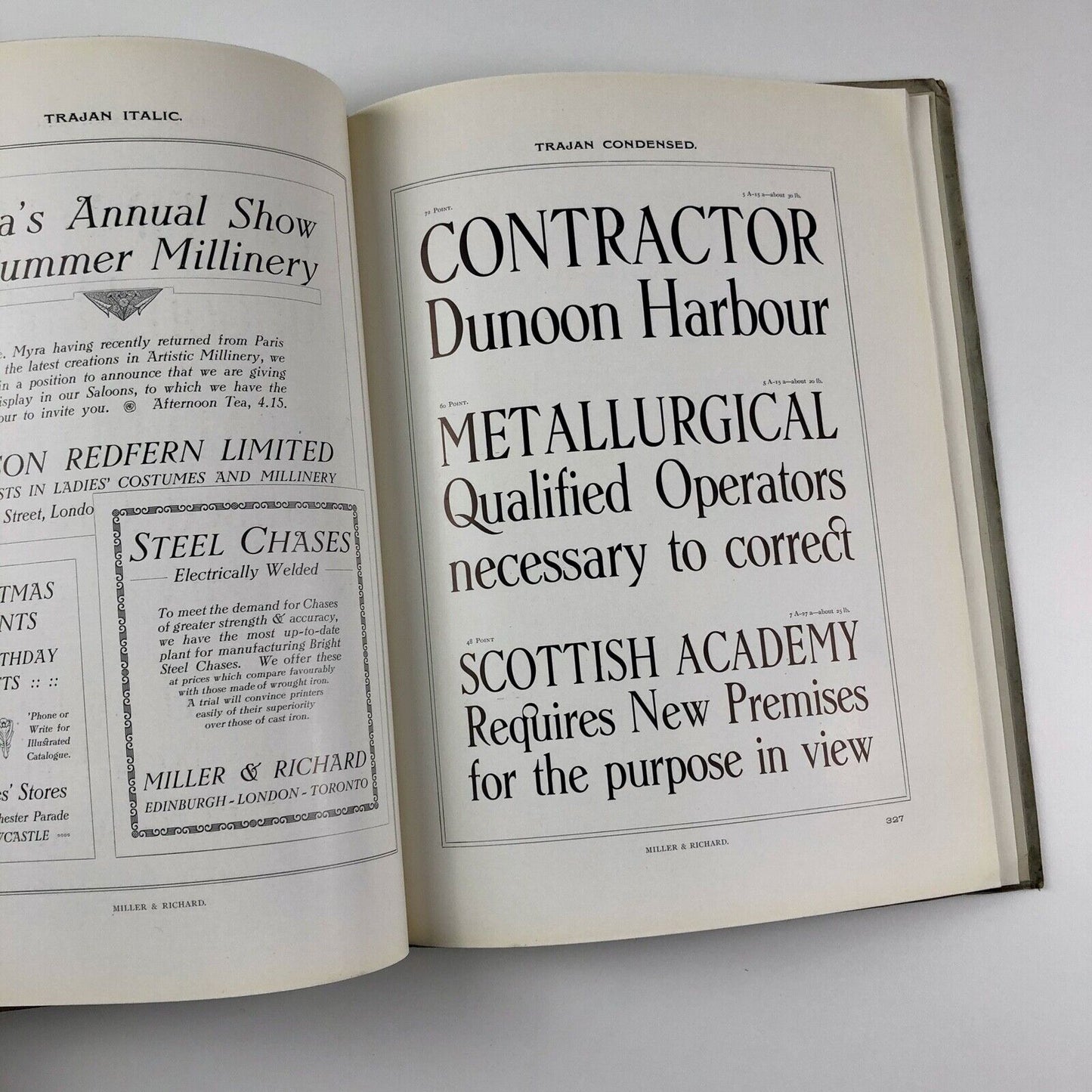 Trajan Group letter founders Miller & Richard Edinburgh, London, Toronto type specimen booklet undated 1930s?