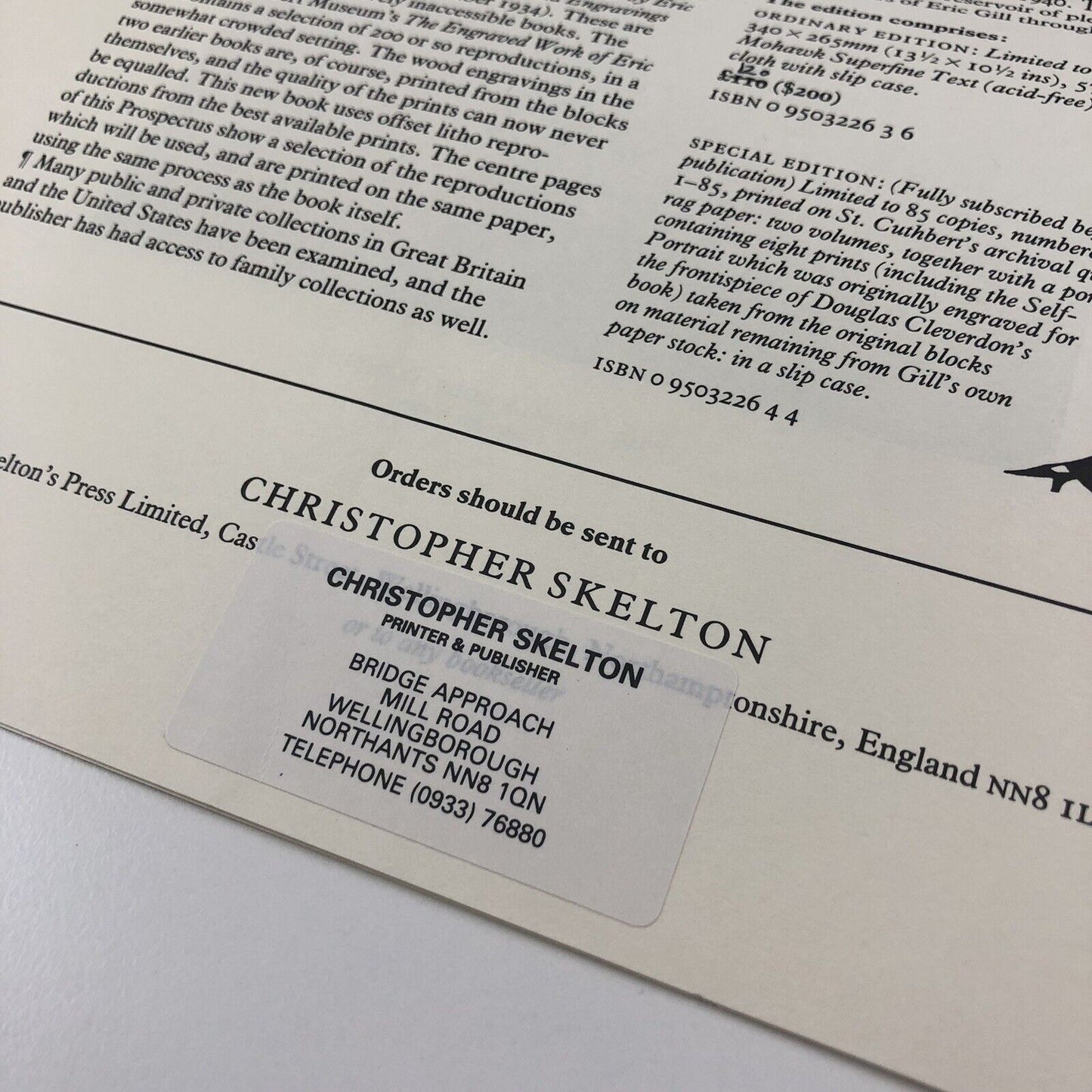 Prospectus for The Engravings of Eric Gill introduction by Douglas Cleverdon | Christoper Skelton | September Press, 1983