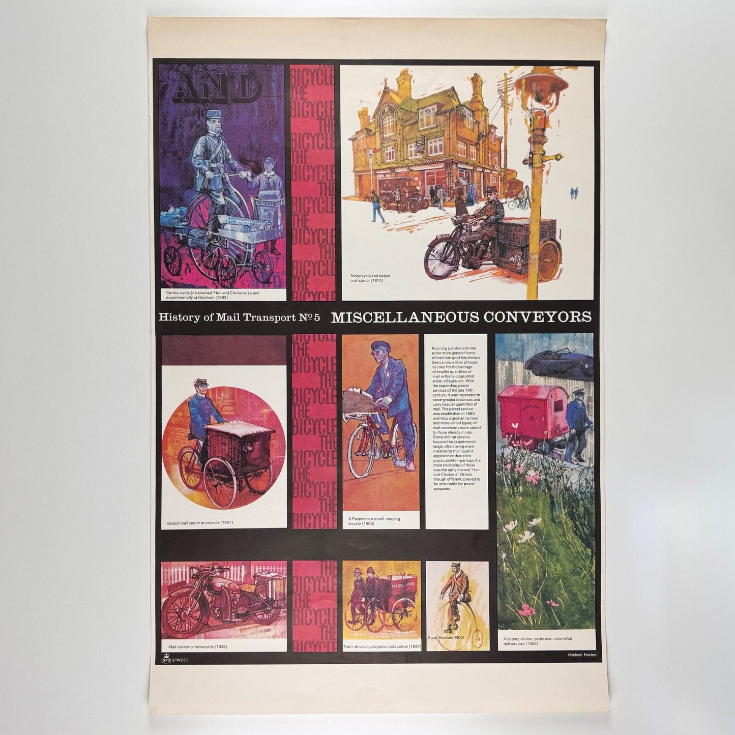 Poster for G.P.O.’History of Mail Transport No.5: Miscellaneous Conveyors’ designed by Michael Heslop. 1966