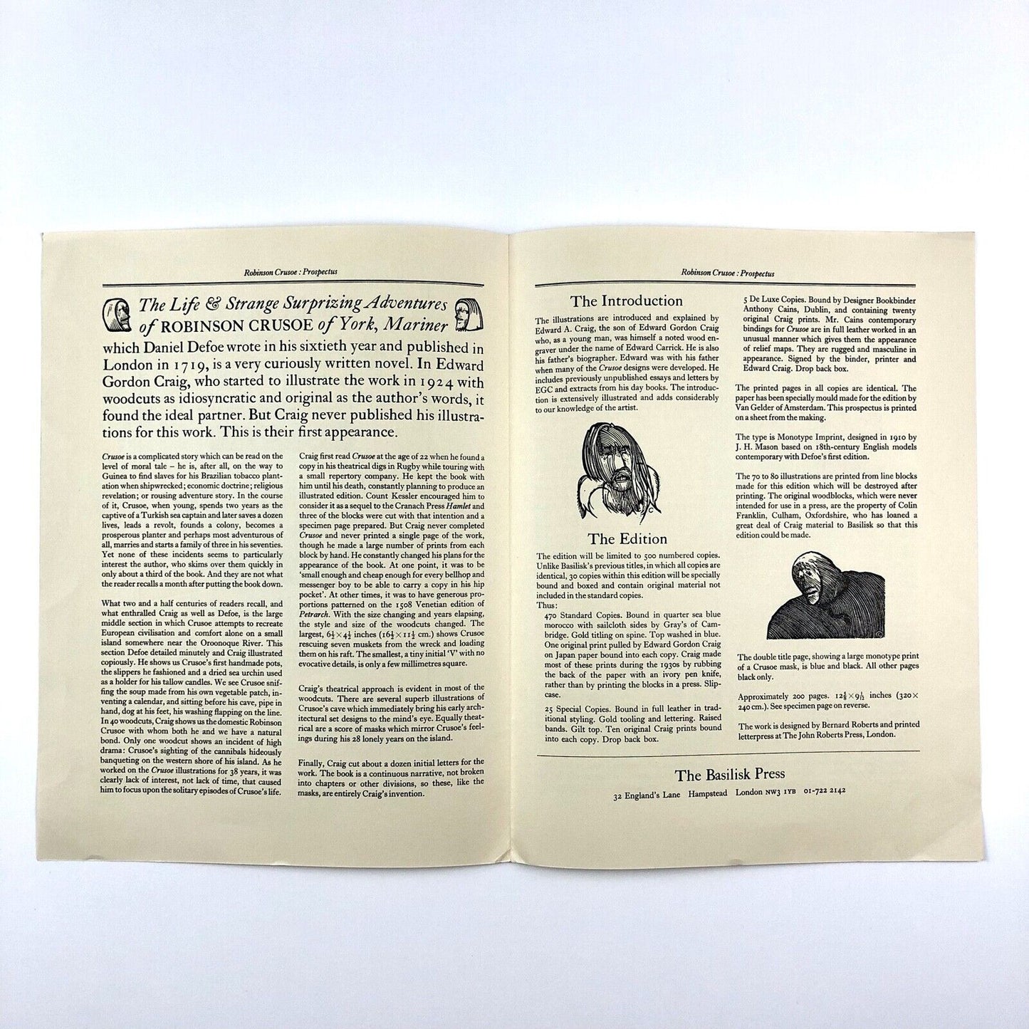 The Basilisk Press | Robinson Crusoe – prospectus leaflet 1979 and ephemera