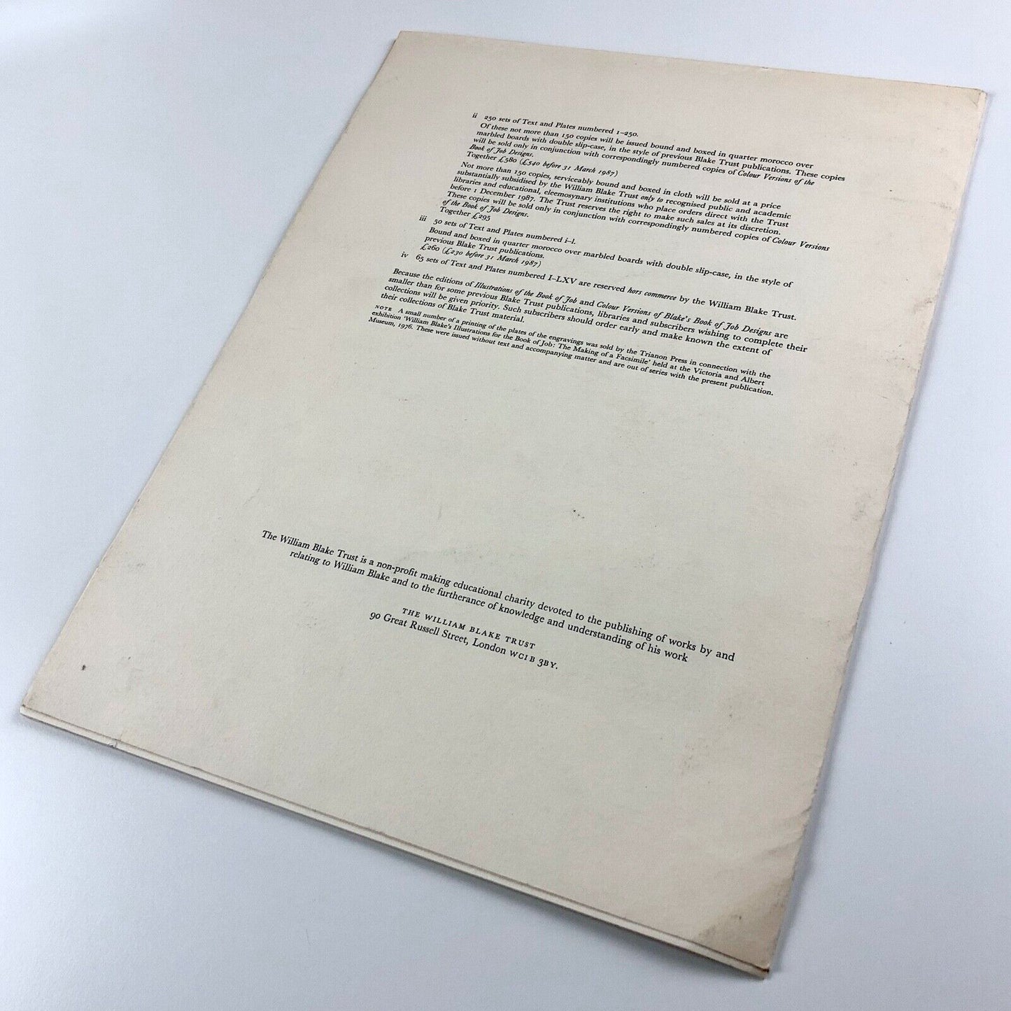 Prospectus for William Blake – Illustrations of the Book of Job | William Blake Trust, 1987