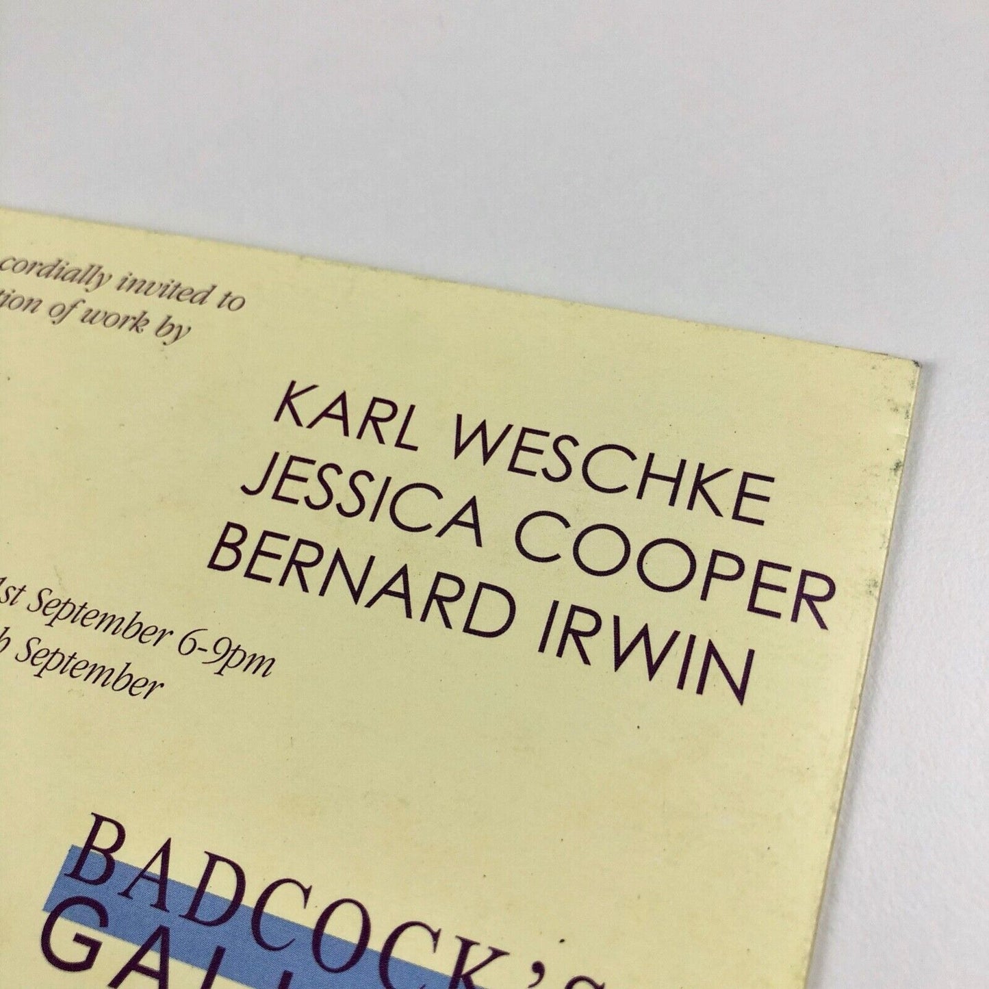 Karl Weschke / Jessica Cooper / Bernard Irwin | Badcock's Gallery Newlyn – exhibition card