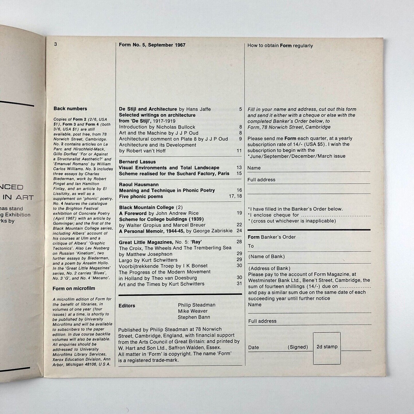 Form magazine – issues 1 to 7 | Philip Steadman Stephen Bann Sep 1966 - Mar 1968
