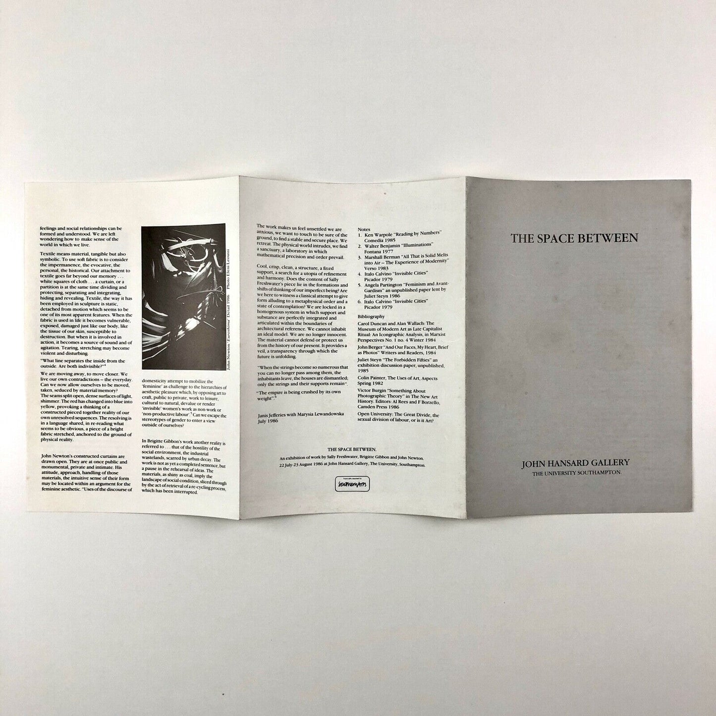 The Space Between – exhibition leaflet | John Hansard Gallery Southampton, 1986
