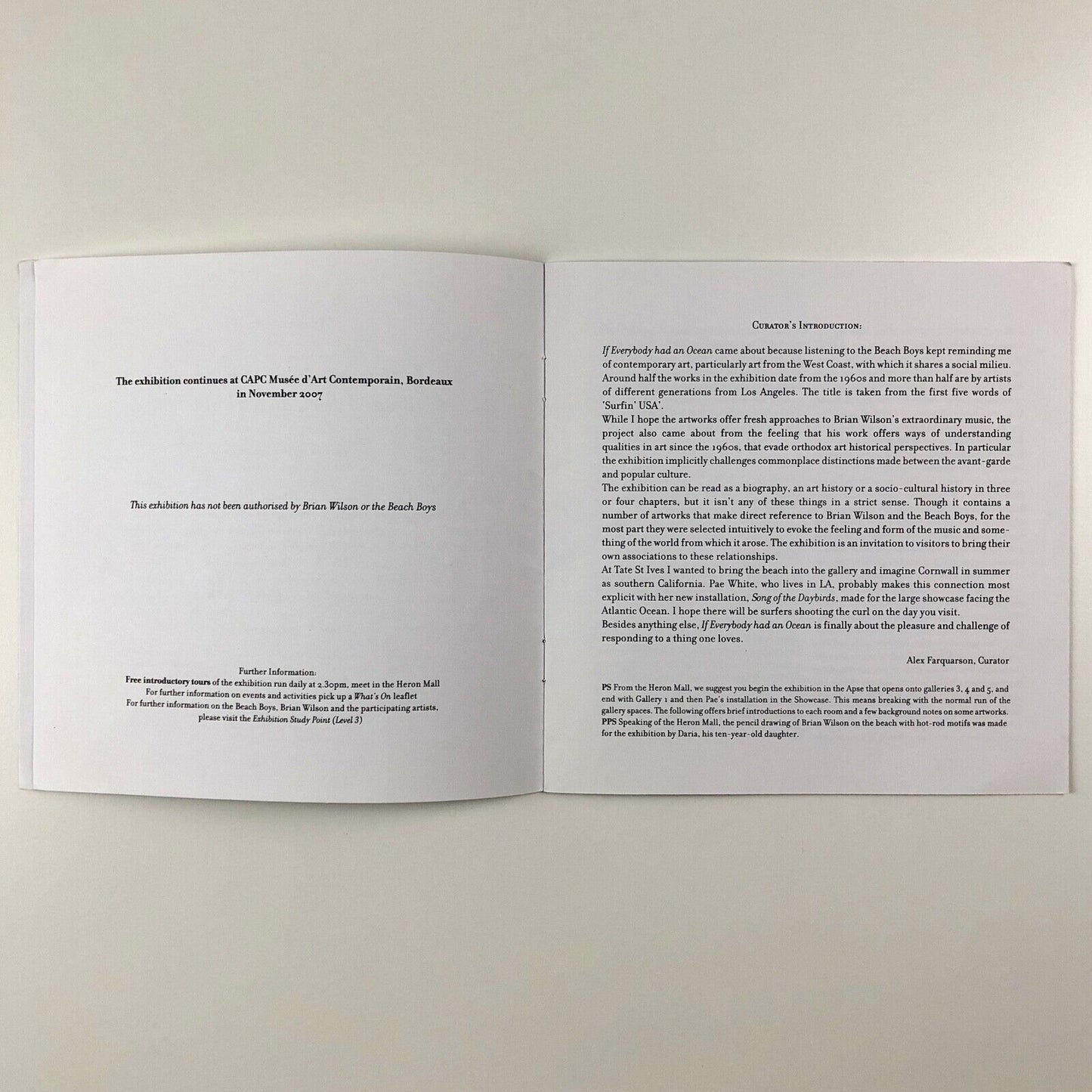 Gallery guide for If Everybody Had An Ocean. Brian Wilson, An Art | Tate St Ives, 2007