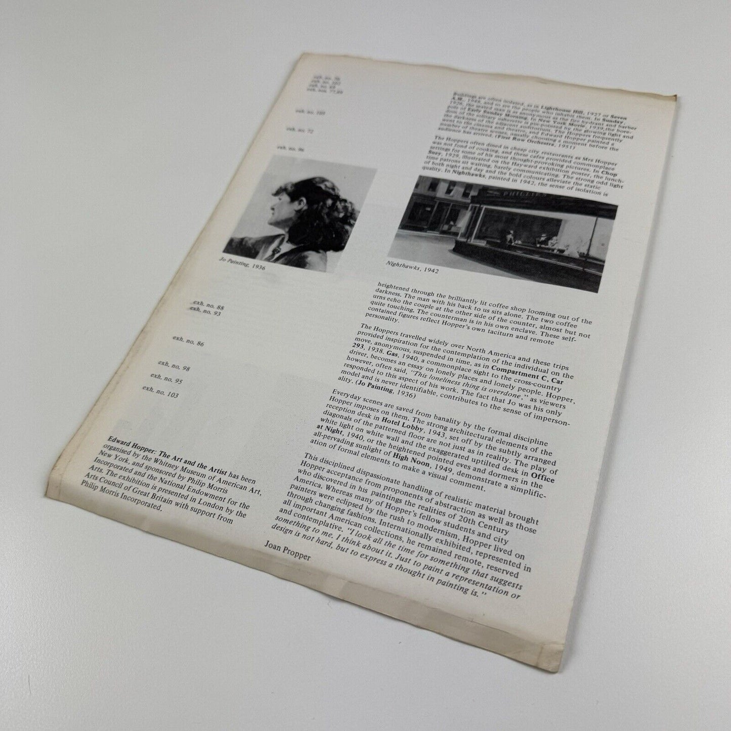 Folding sheet/gallery guide for Edward Hopper. The art and the artist |The Hayward Gallery, Arts Council, 1981
