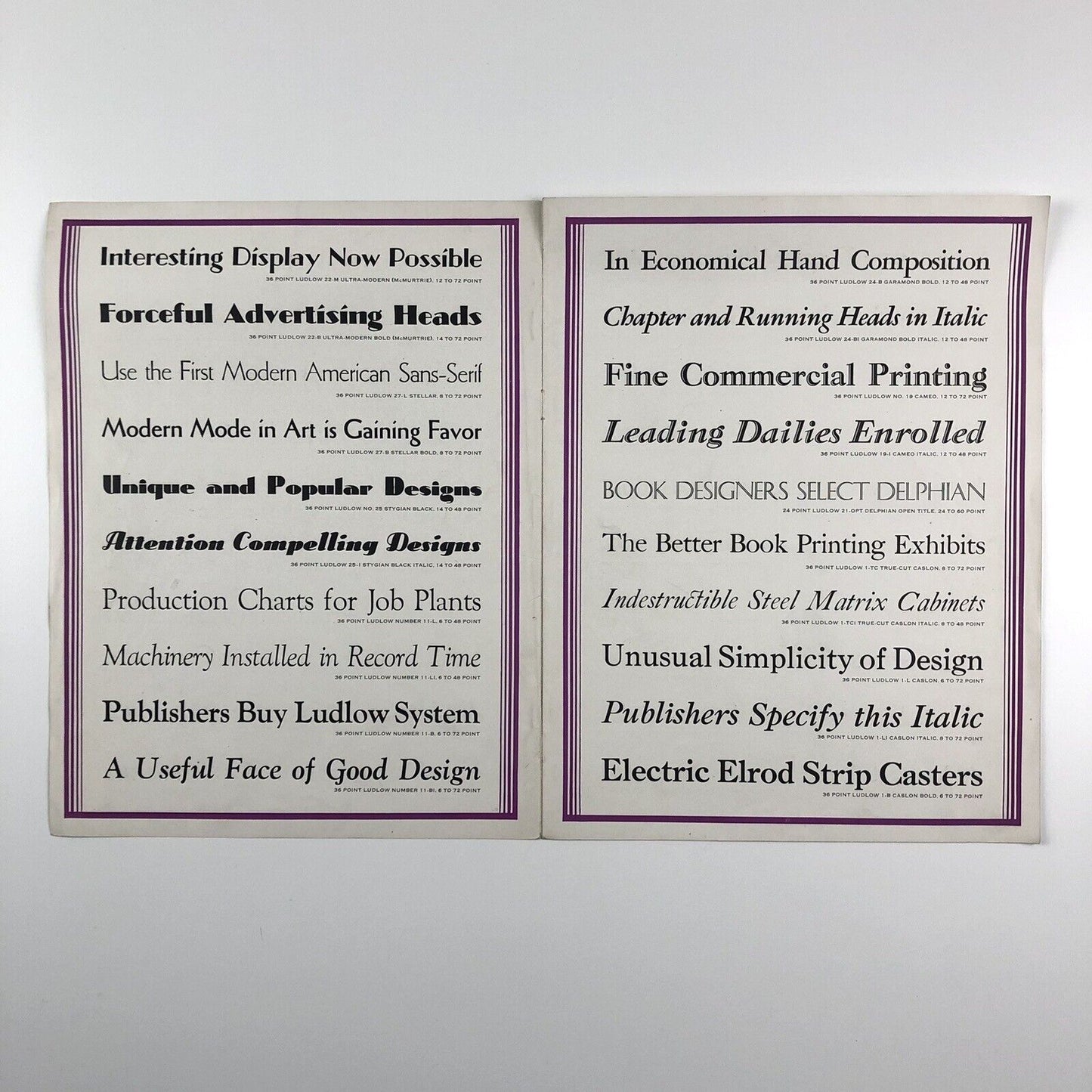 One-Line Specimens of Ludlow Typefaces | Type specimens booklet | Ludlow Typograph Company, Chicago | Undated, 1930s?