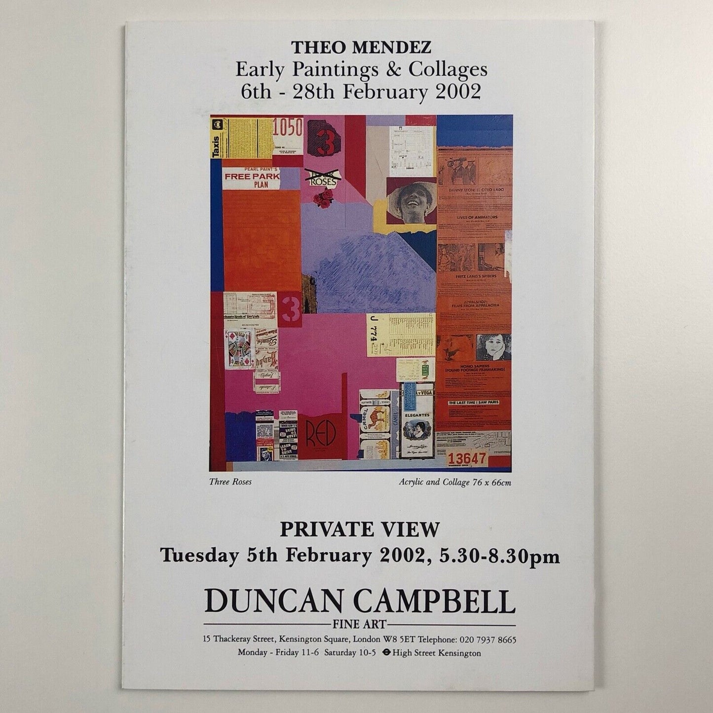 Theo Mendez. Early Paintings & Collages | Duncan Campbell exhibition leaflet, 2002