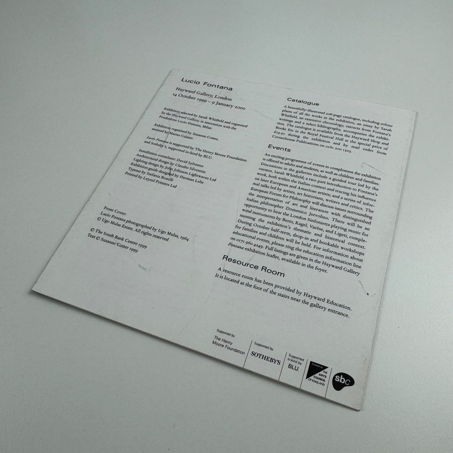Small gallery guide for Lucio Fontana | Hayward Gallery, London, 1999/2000