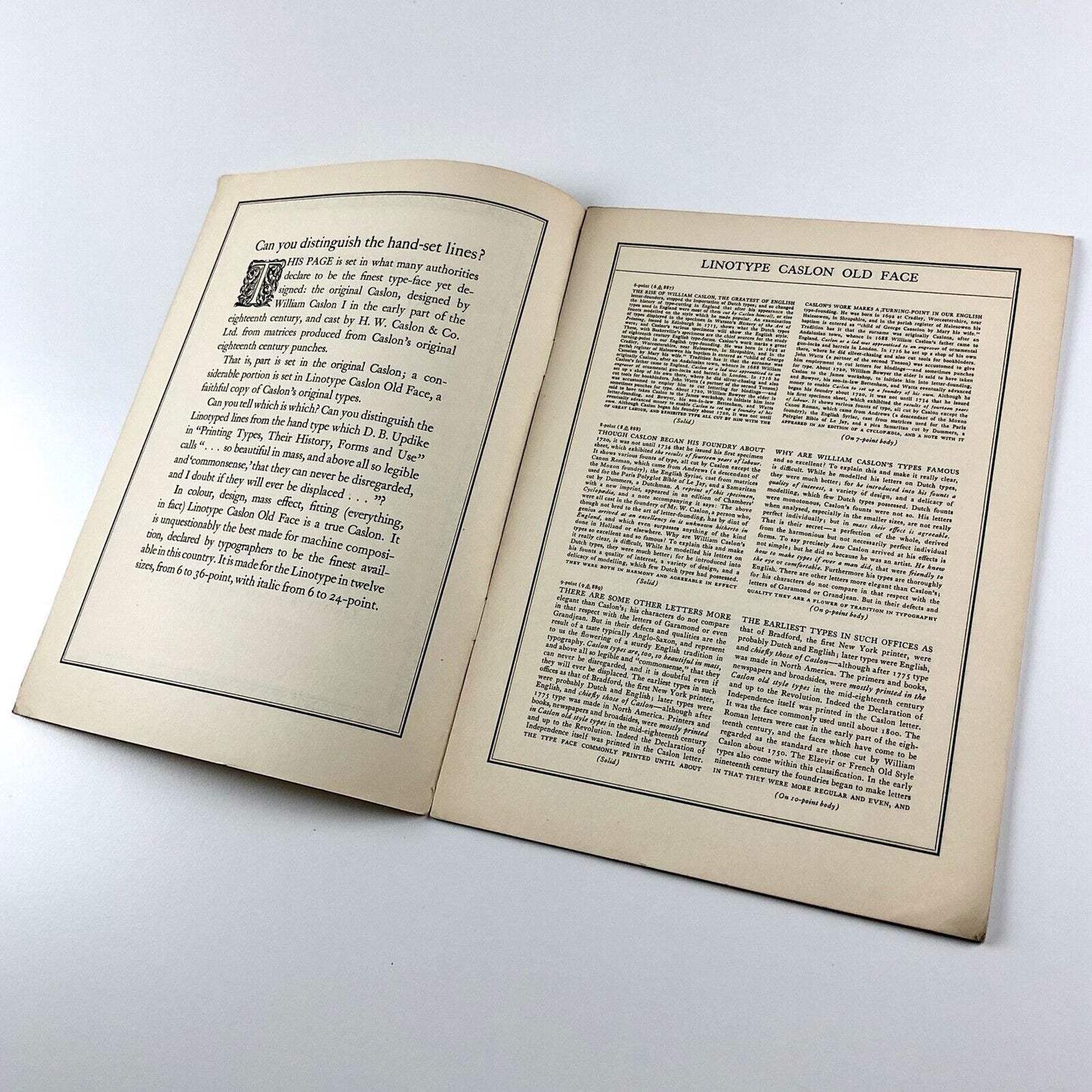 Linotype Caslon Old Face Series specimen booklet | Linotype & Machinery, 1930