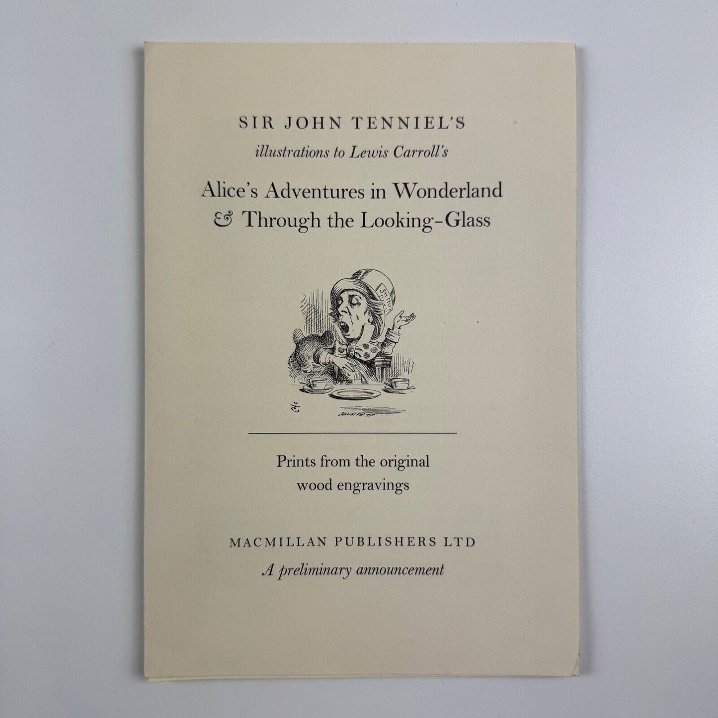 A preliminary announcement/order form for Sir John Tenniel’s illustrations to Lewis Carroll’s Alice’s Adventures in Wonderland & Through the Looking-Glass | Macmillan, 1986