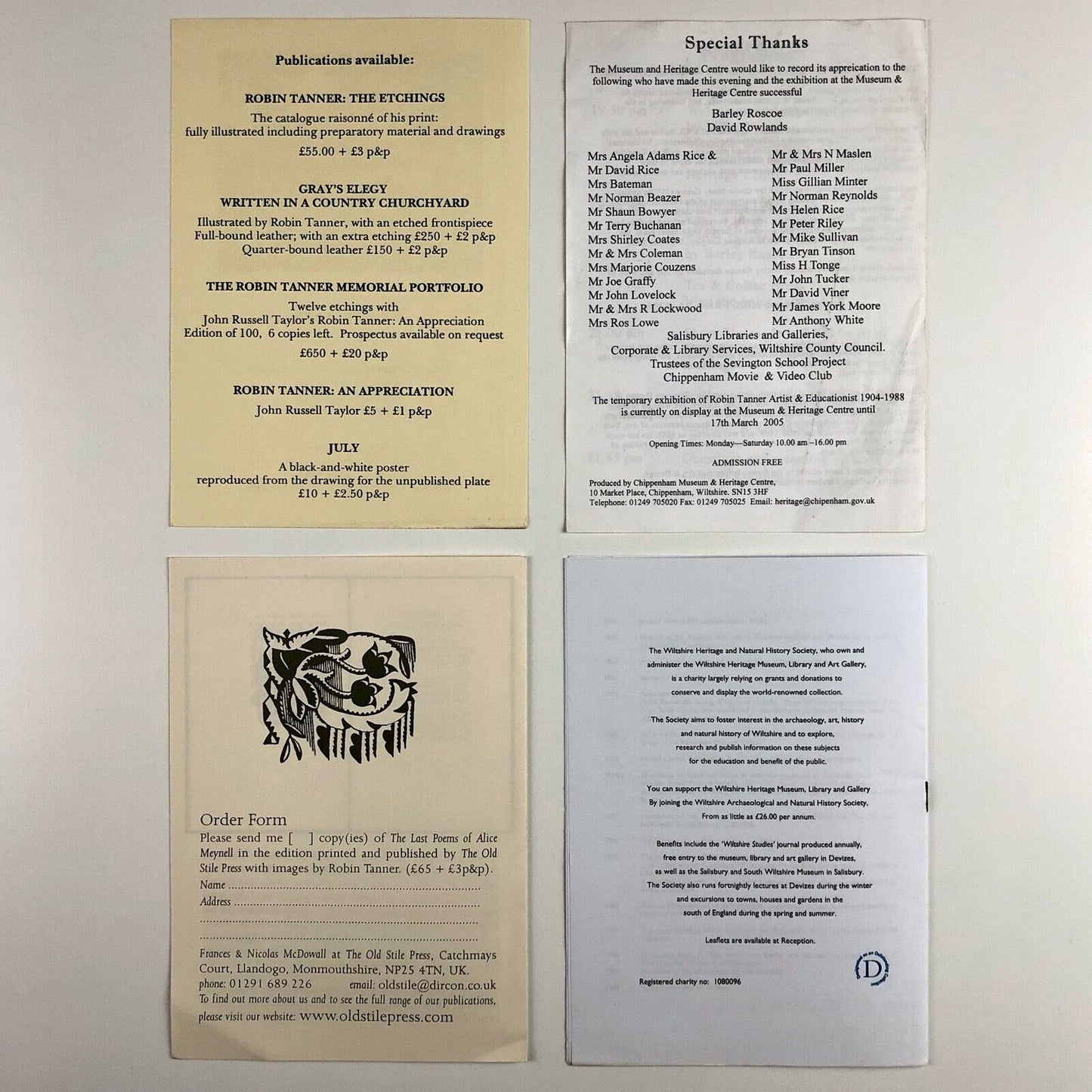 Four items of ephemera relating to the etcher Robin Tanner 2003-2004