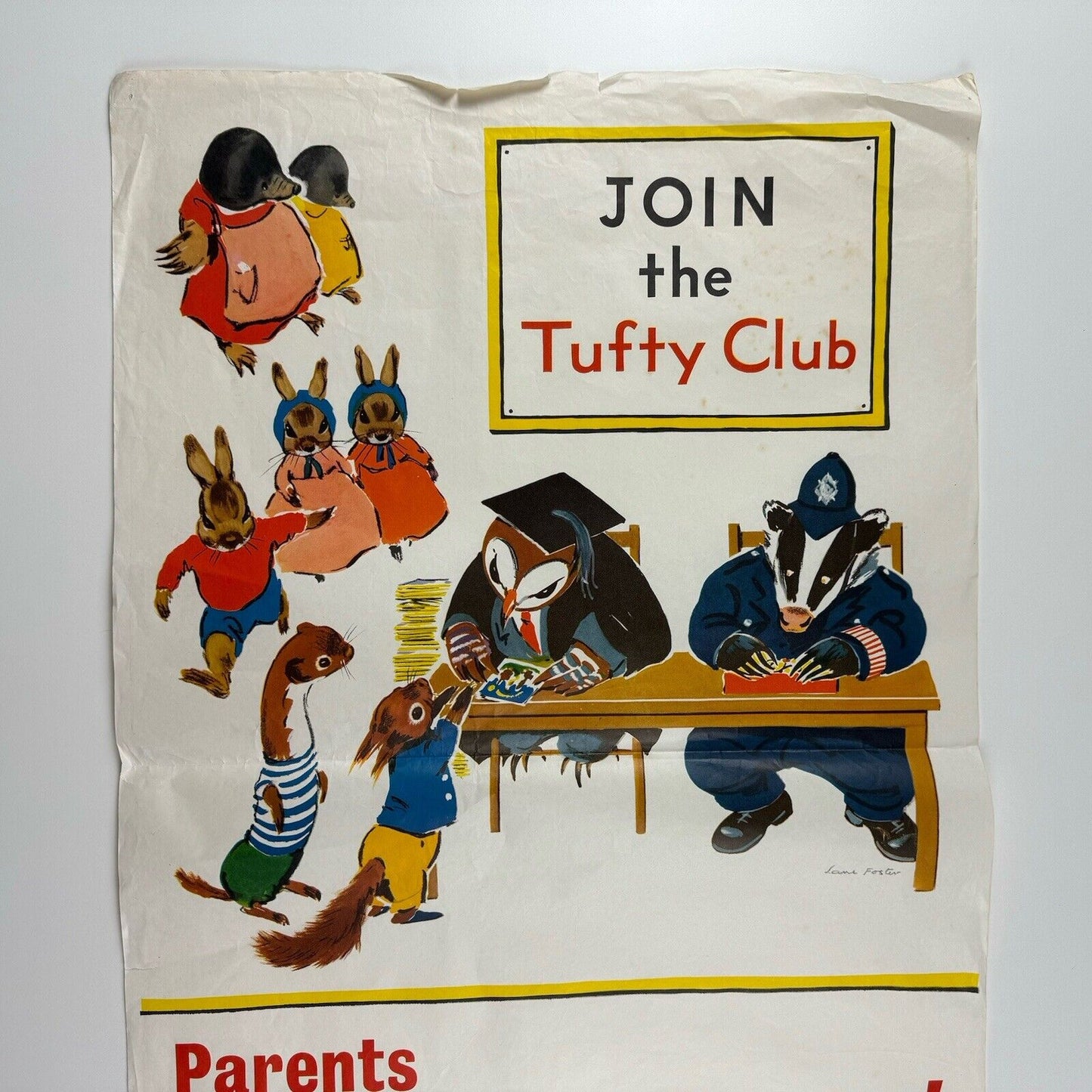 'Join the Tufty Club'. Public information poster Royal Society for Prevention of Accidents (RoSPA) | illustration by Marcia Lane Foster, undated