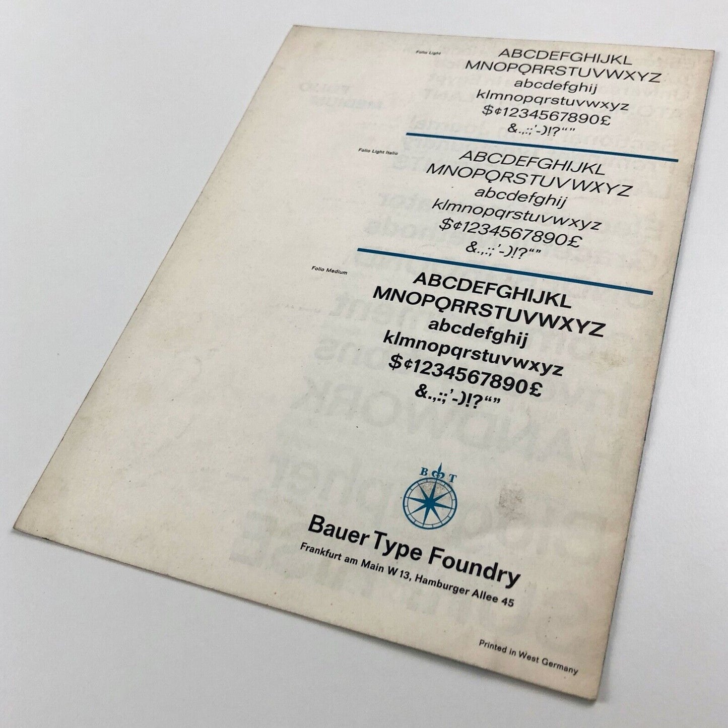 Folio Light, Light italic, Medium | Type specimen brochure, Bauer Type Foundry, undated