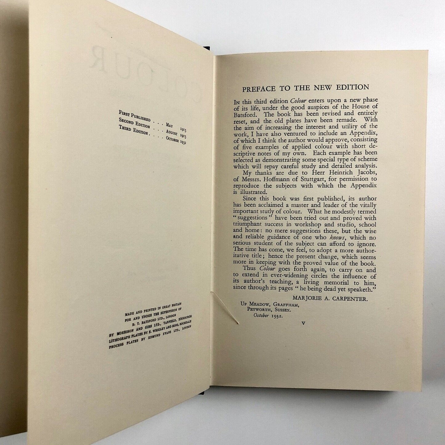Colour – A Manual of its Theory and Practice by H. Barrett Carpenter | Batsford, 1932, third edition