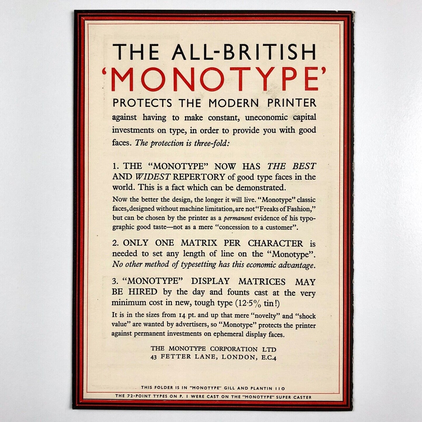 Choose a Good Printer | Monotype Corporation small leaflet | Undated