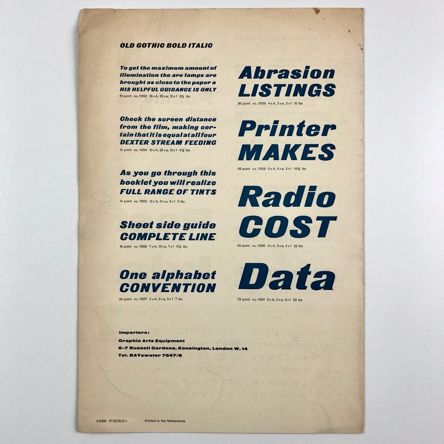 Annonce Grotesque / Old Gothic Bold Italic | Graphic Arts type specimen leaflet