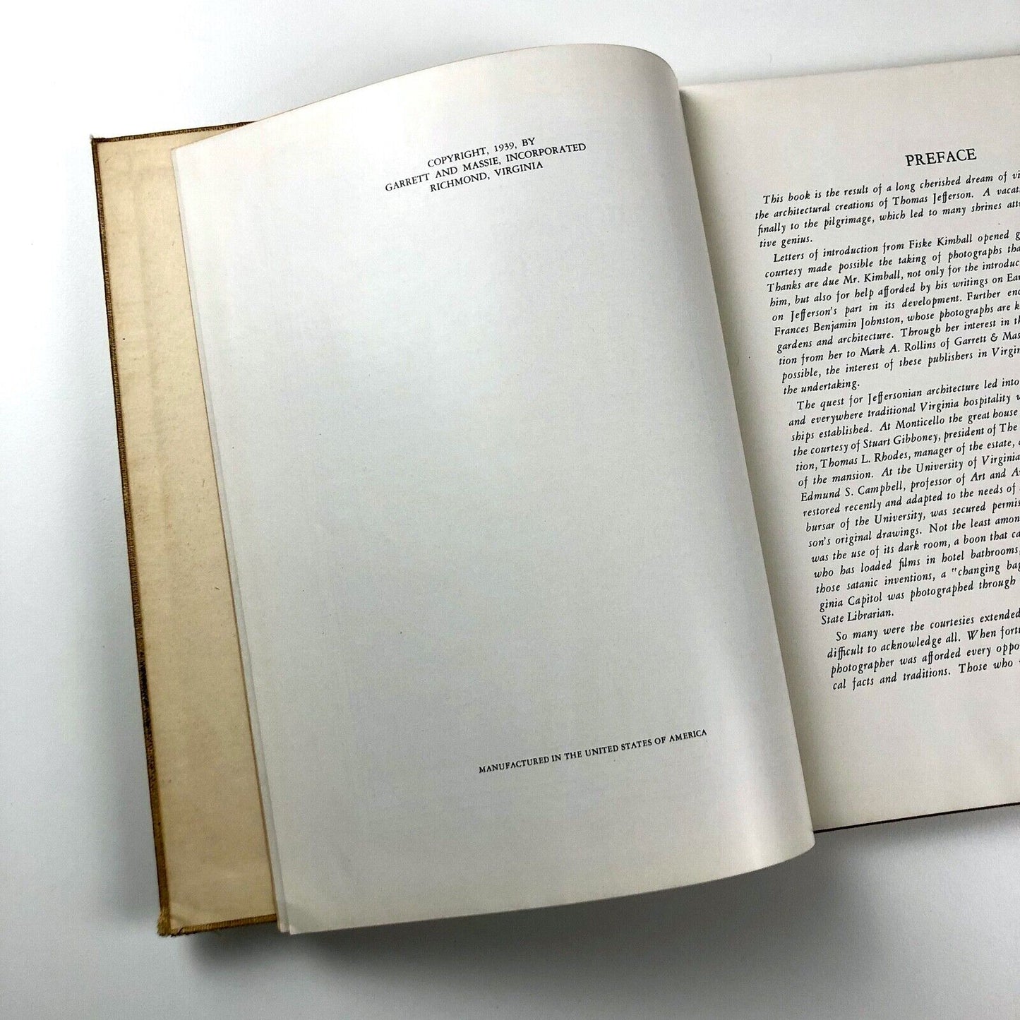 Thomas Jefferson Architect and Builder by I. T. Frary with an introduction by Fiske Kimball | Garrett and Massie, 1939