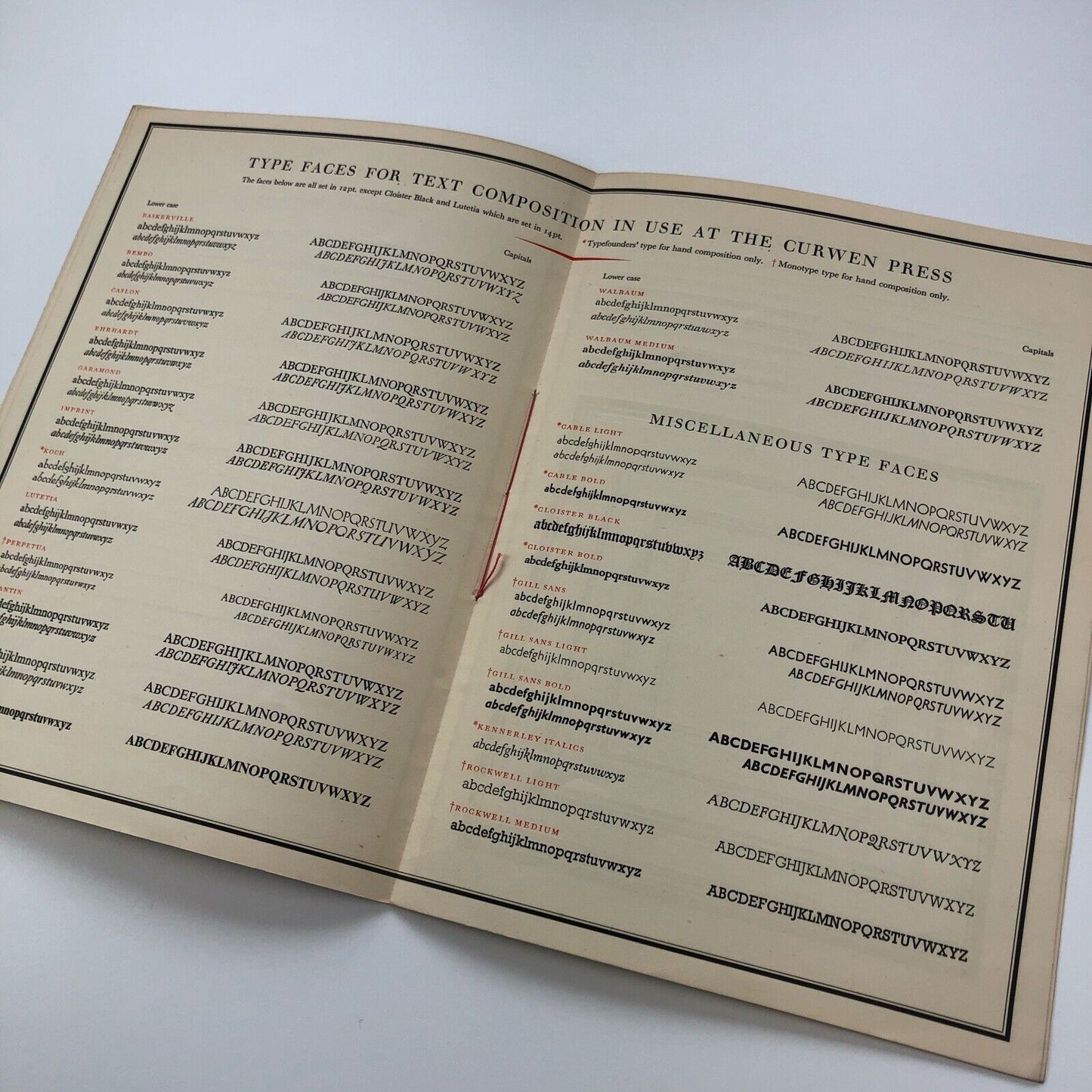 Type Faces in use at The Curwen Press | Type specimen brochure 1930s/40s?