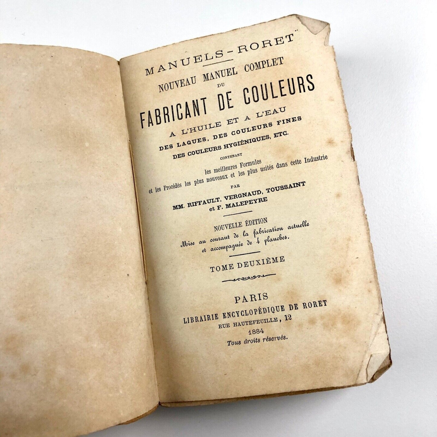 Encyclopédie-Roret Fabricant de Couleurs A L'Huile et a L'Eau Tome Deuxième | Librairie Encyclopédique de Roret, 1884