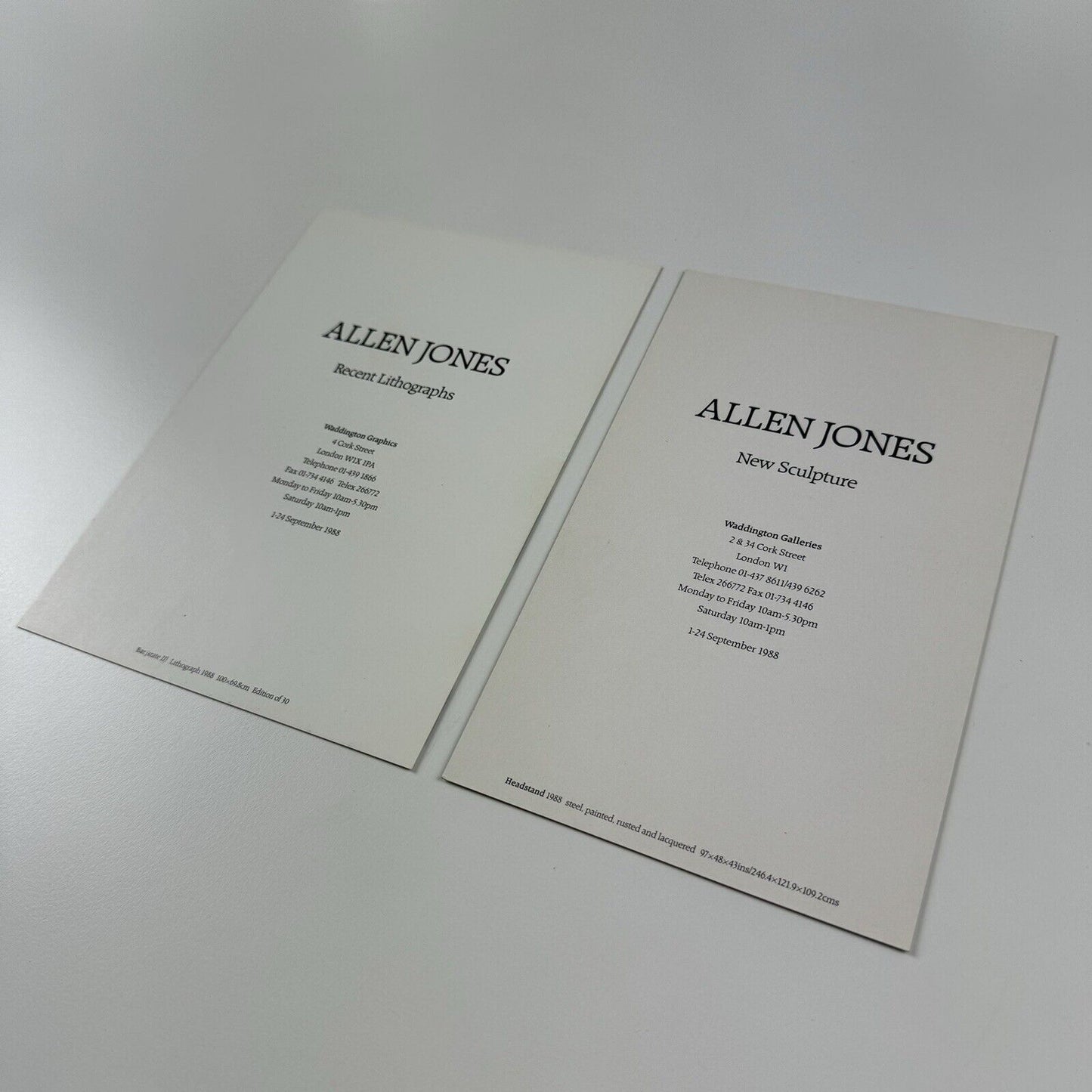 Allen Jones – 2 x promotional cards | Waddington Galleries, 1988