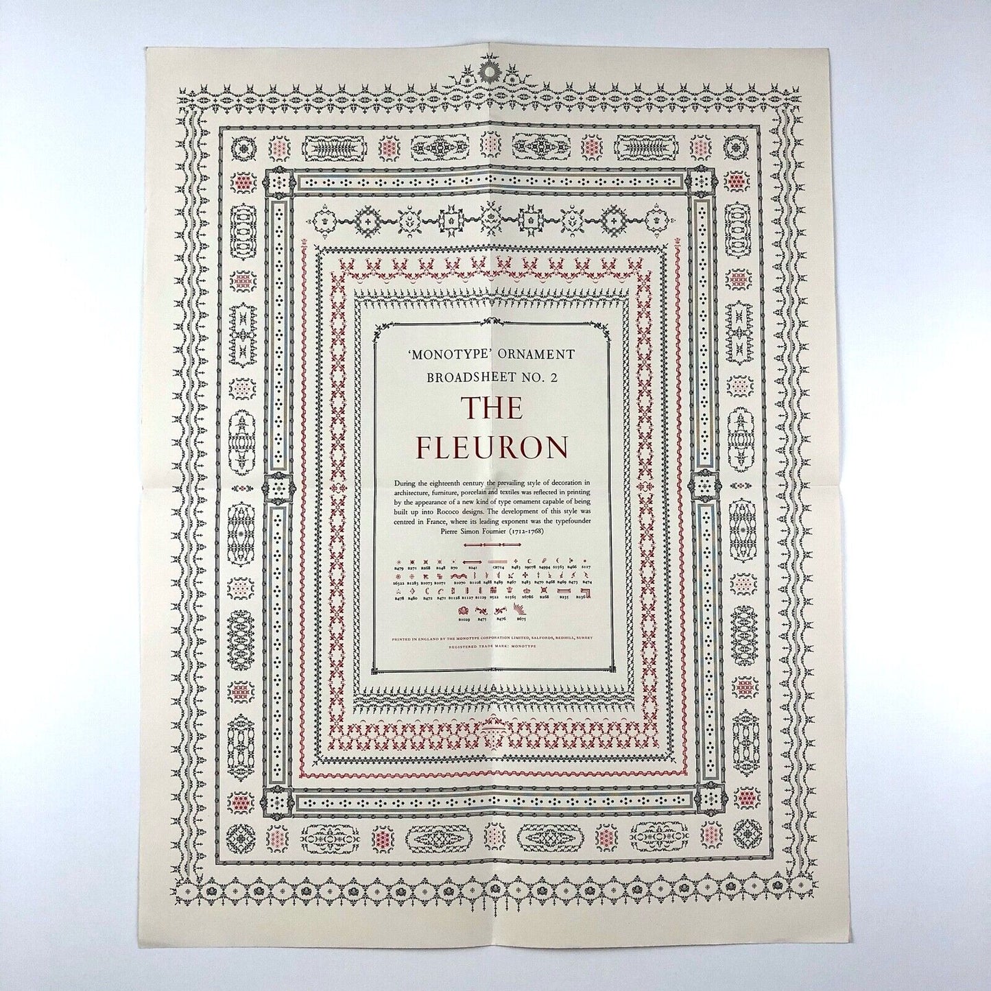 The Fleuron: Monotype Ornament Broadsheet No. 2 | Folded type specimen poster