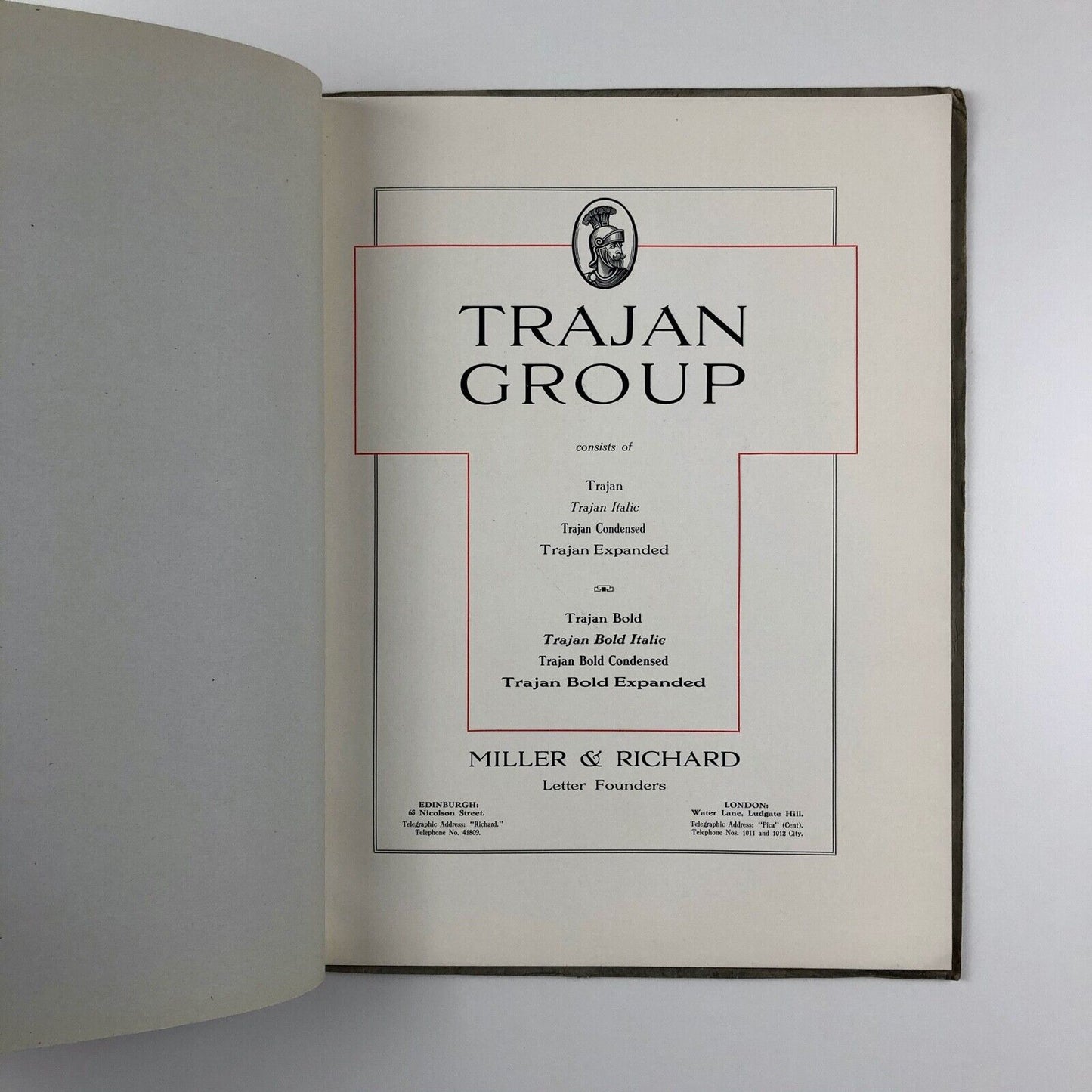 Trajan Group letter founders Miller & Richard Edinburgh, London, Toronto type specimen booklet undated 1930s?