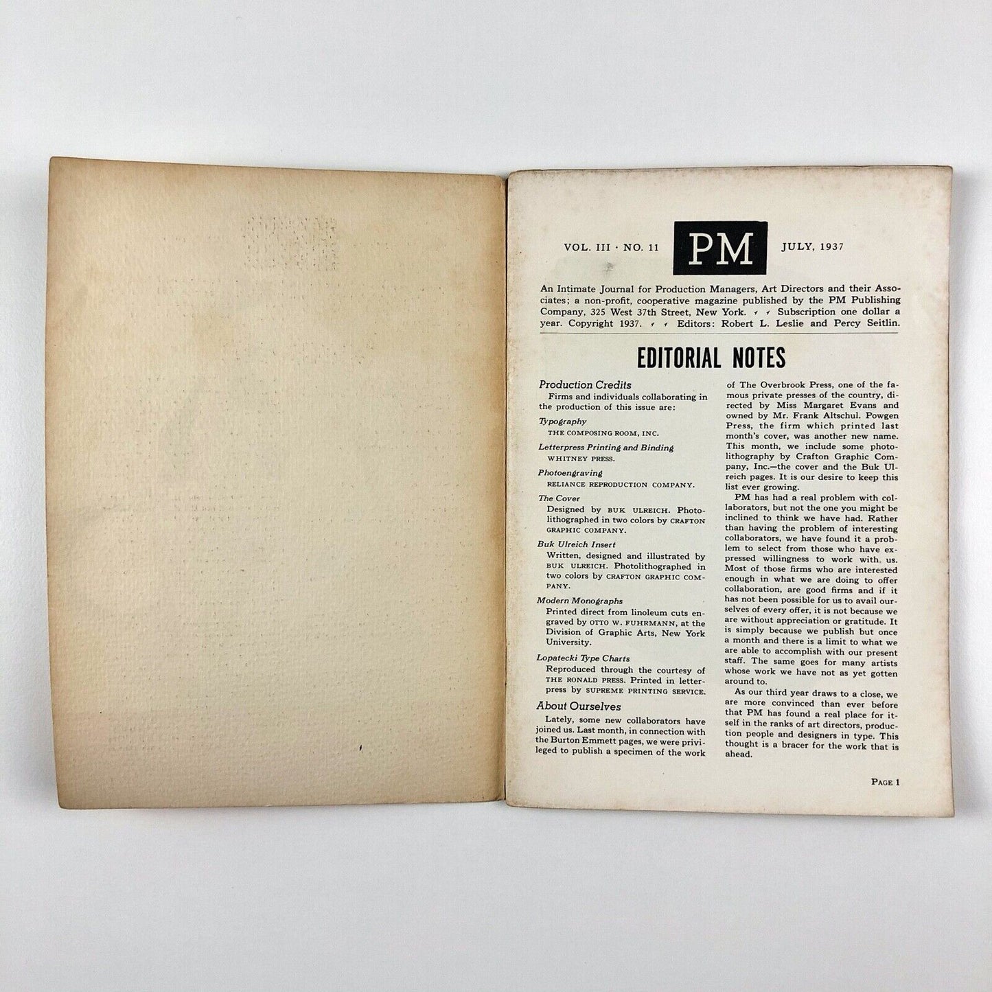 PM - An Intimate Journal for Art Directors, July 1937, Vol III, No 2 | Buk Ulreich
