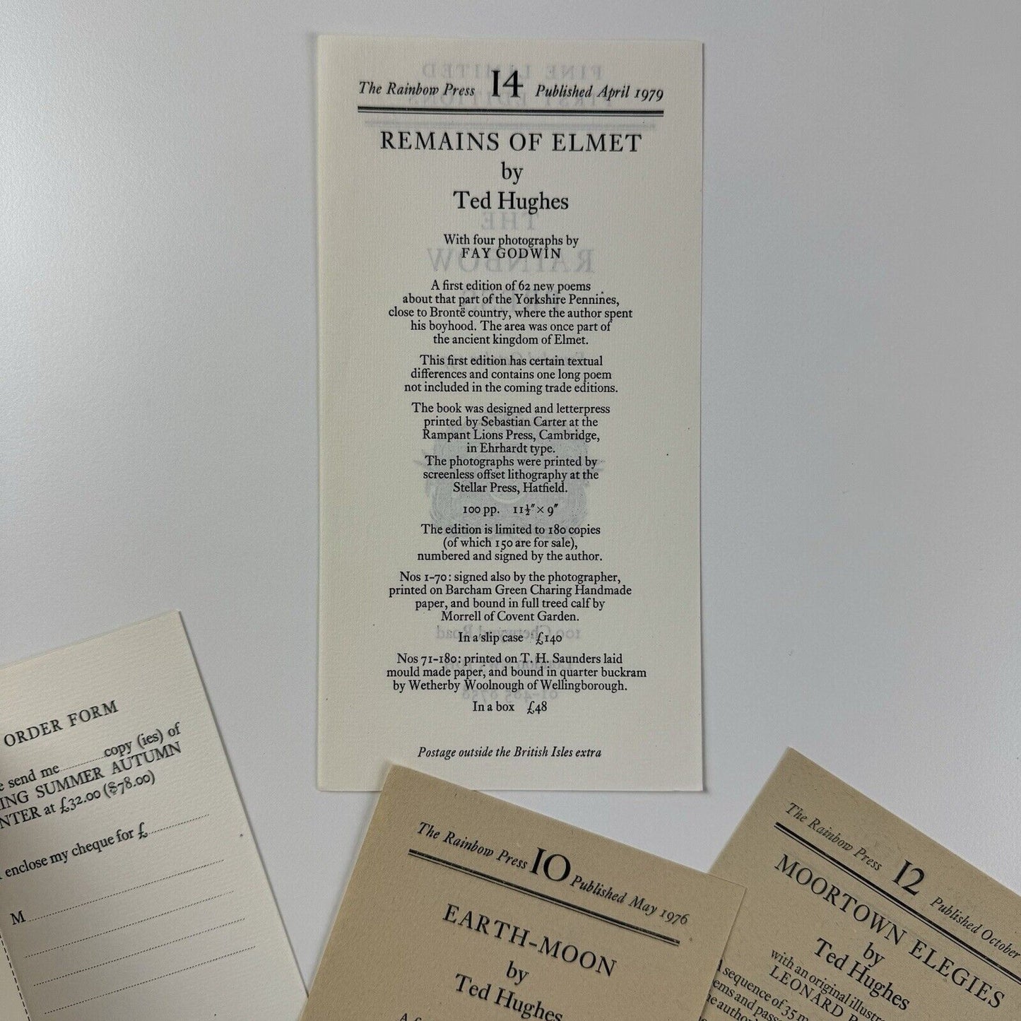 Five leaflets for The Rainbow Press relating to books by Ted Hughes – 1970s | Fine Limited First Editions