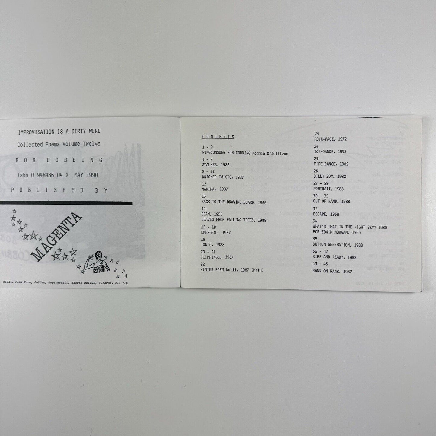 Bob Cobbing. Improvisation is a dirty word | Magenta, 1990 concrete poetry