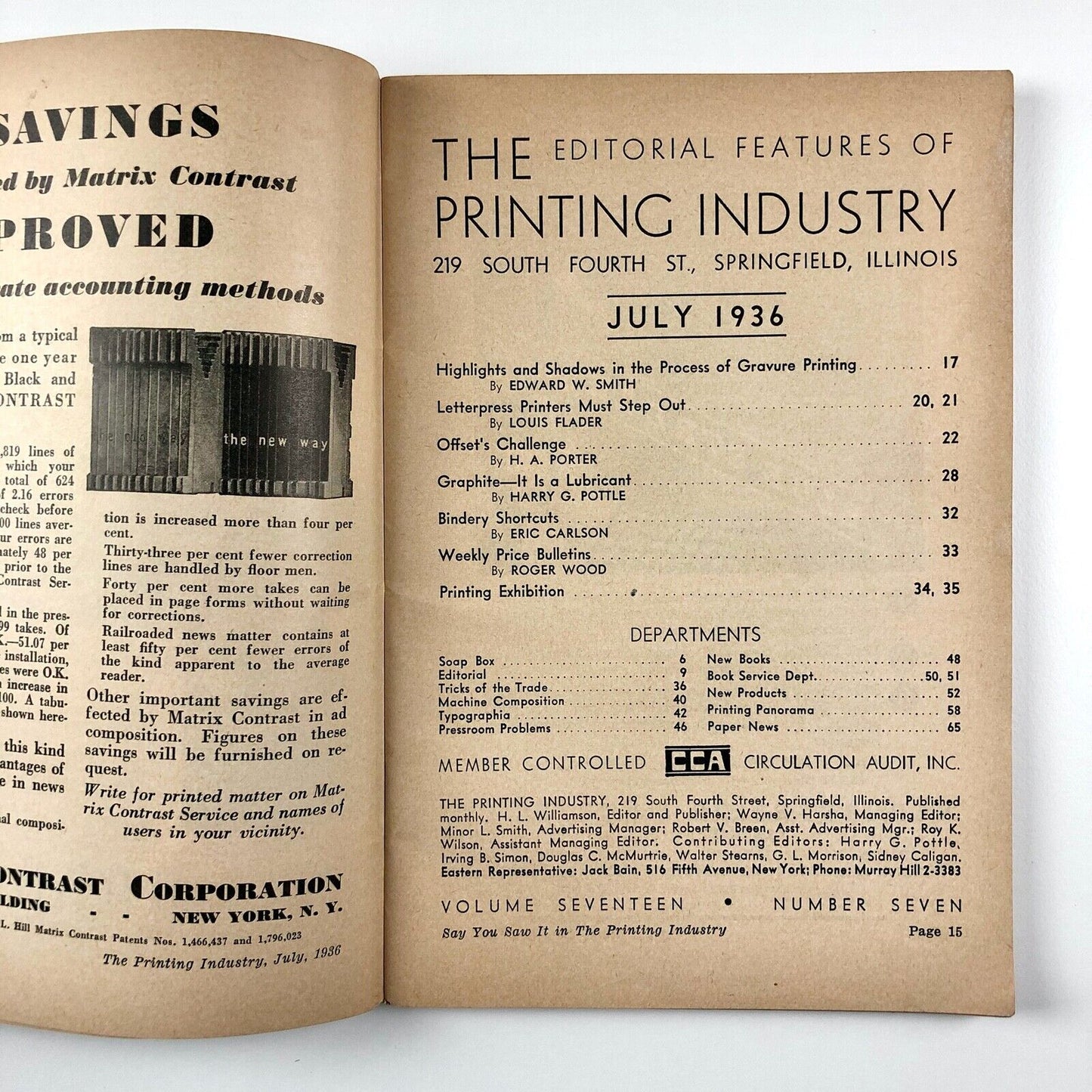 The Printing Industry – trade journal | Volume Seventeen, Number 7 | July 1936