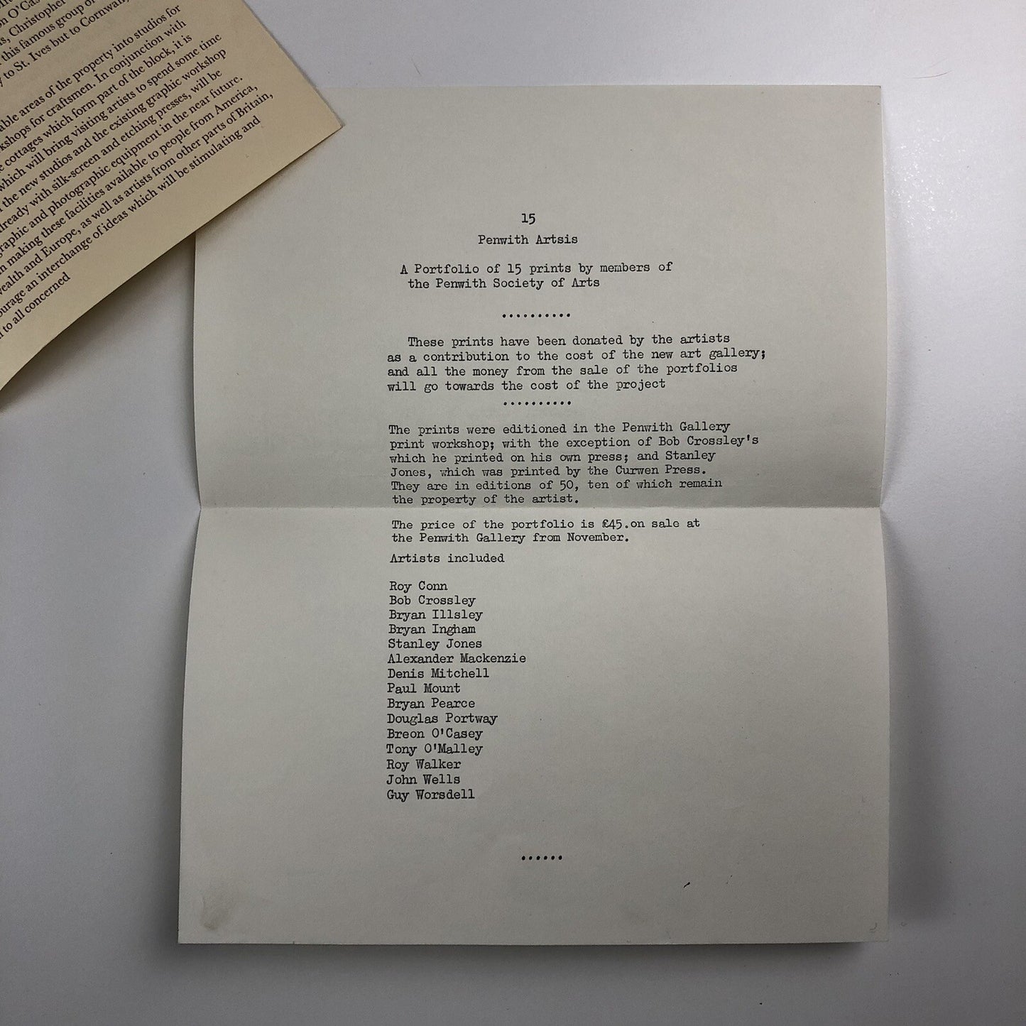 Leaflet – A Portfolio of Twelve Lithographs | Penwith Galleries, November 1973