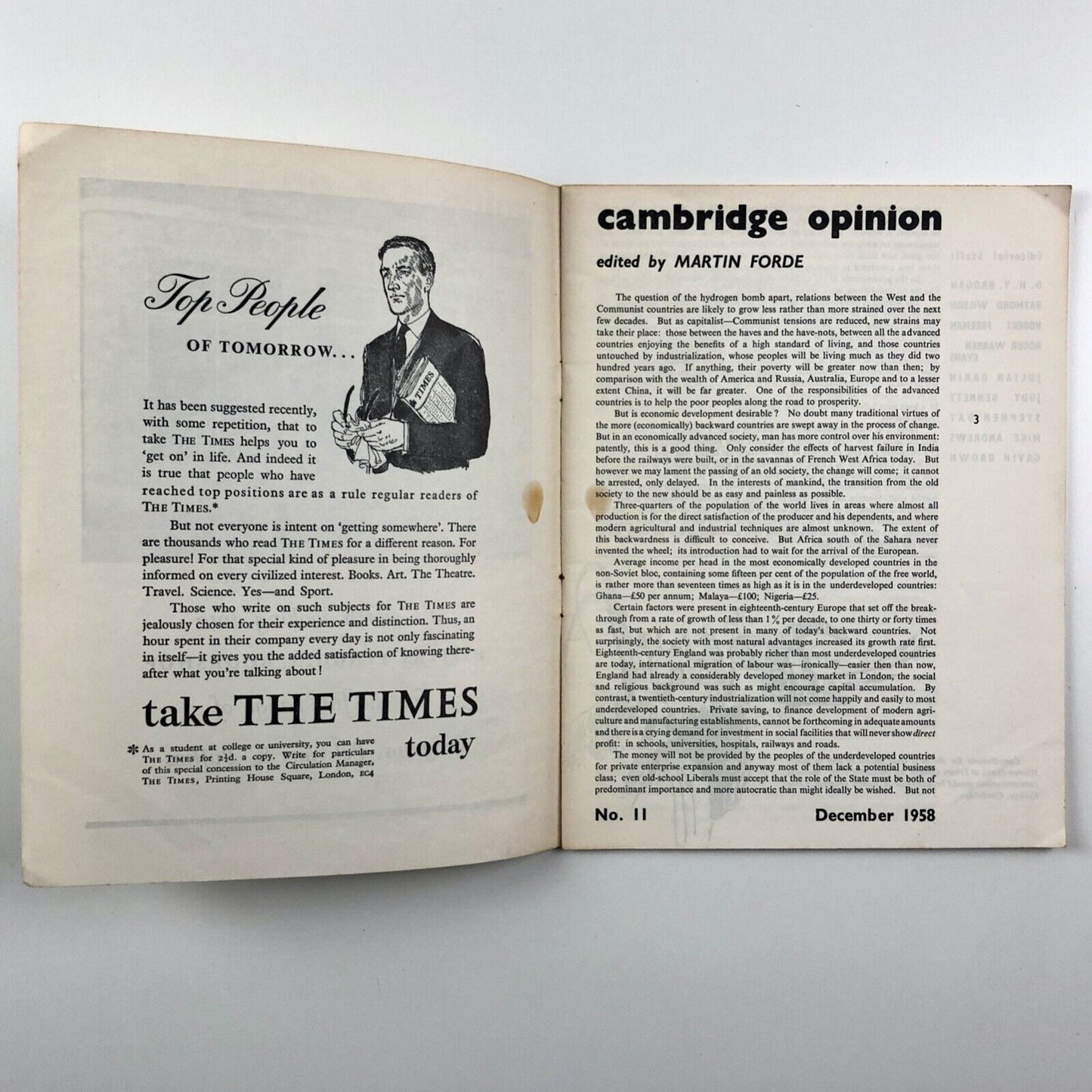Cambridge Opinion magazine | No. 11, December 1958 | Editor Martin Forde