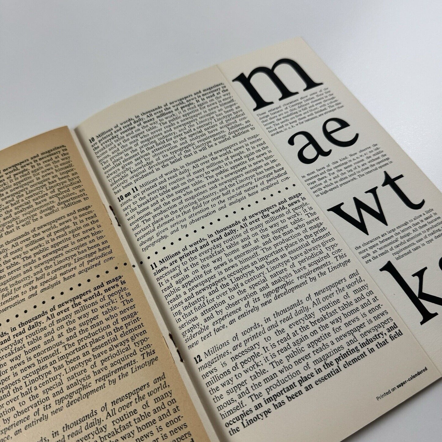 Linotype Jubilee type face – type specimen leaflet | December 1963 | Newspaper type