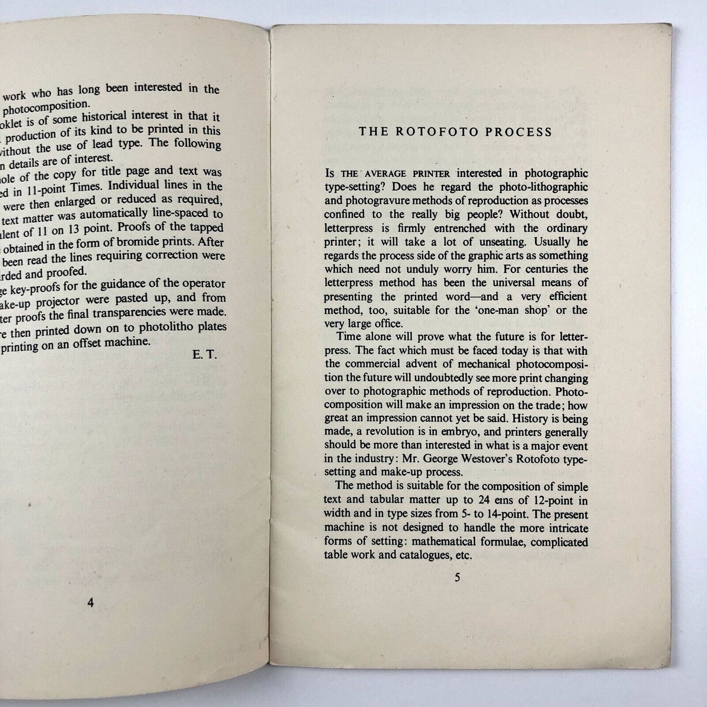 The Rotofoto Process | George Westover | H.O. Smith | London School of Printing, 1949