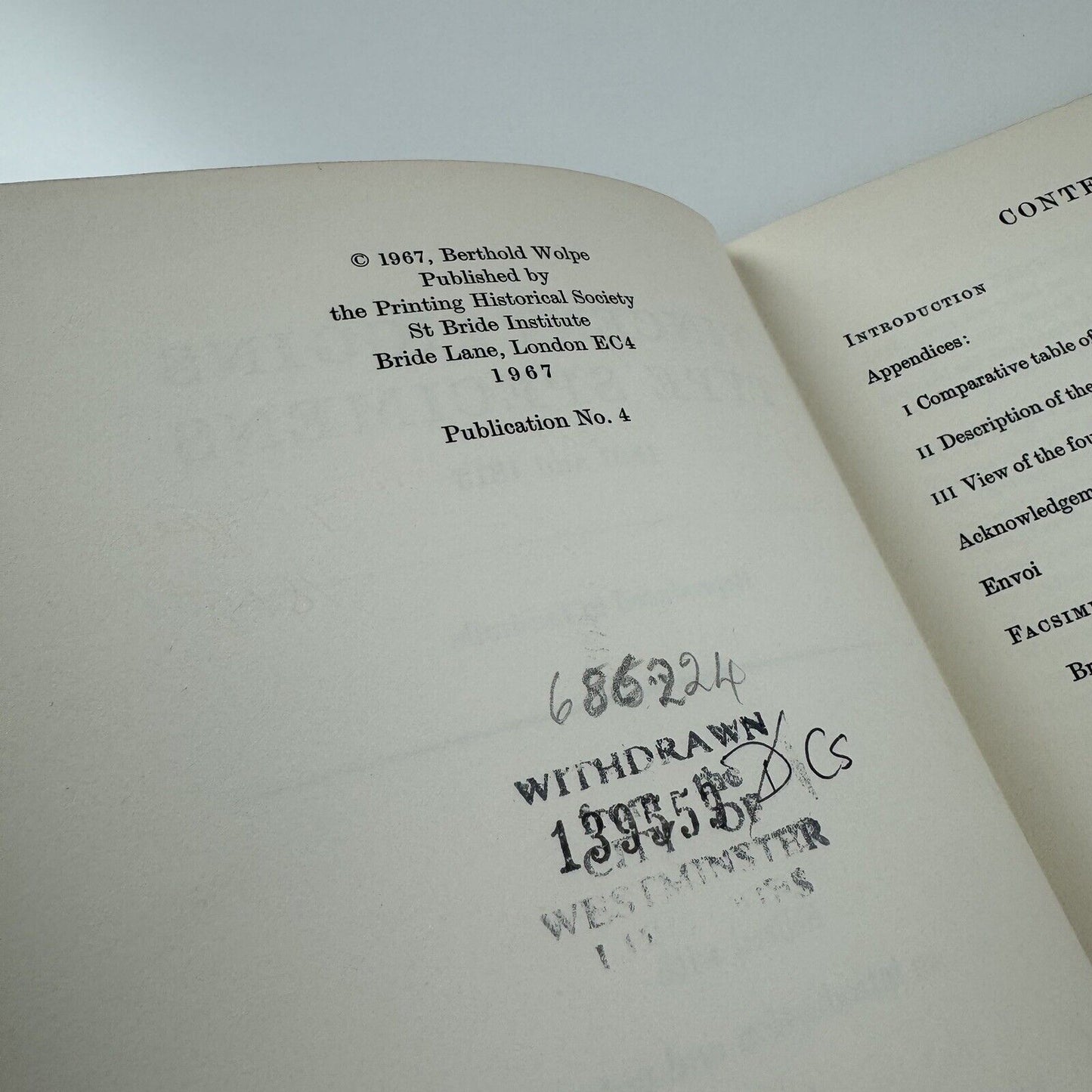 Vincent Figgins Type Specimens 1801 and 1815 edited Berthold Wolpe | The Printing Historical Society, St Bride Institute, 1967 | ex-library Westminster Libraries