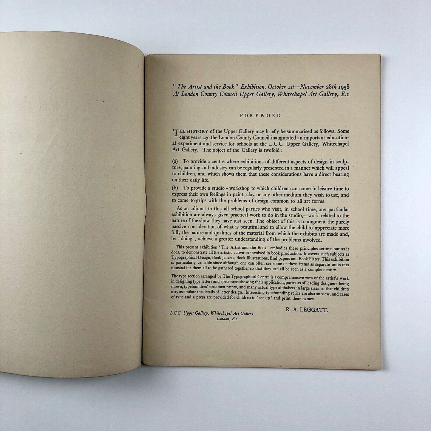 Alphabet in Type LCC type specimen booklet | Whitechapel Art Gallery, 1958