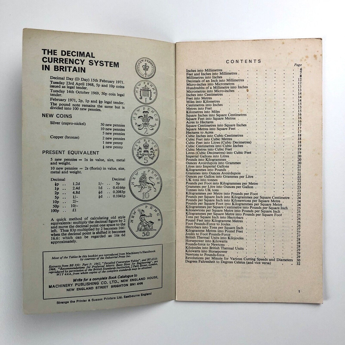 Metric Conversion Tables booklet | Machinery Publishing Co Brighton 5th edn