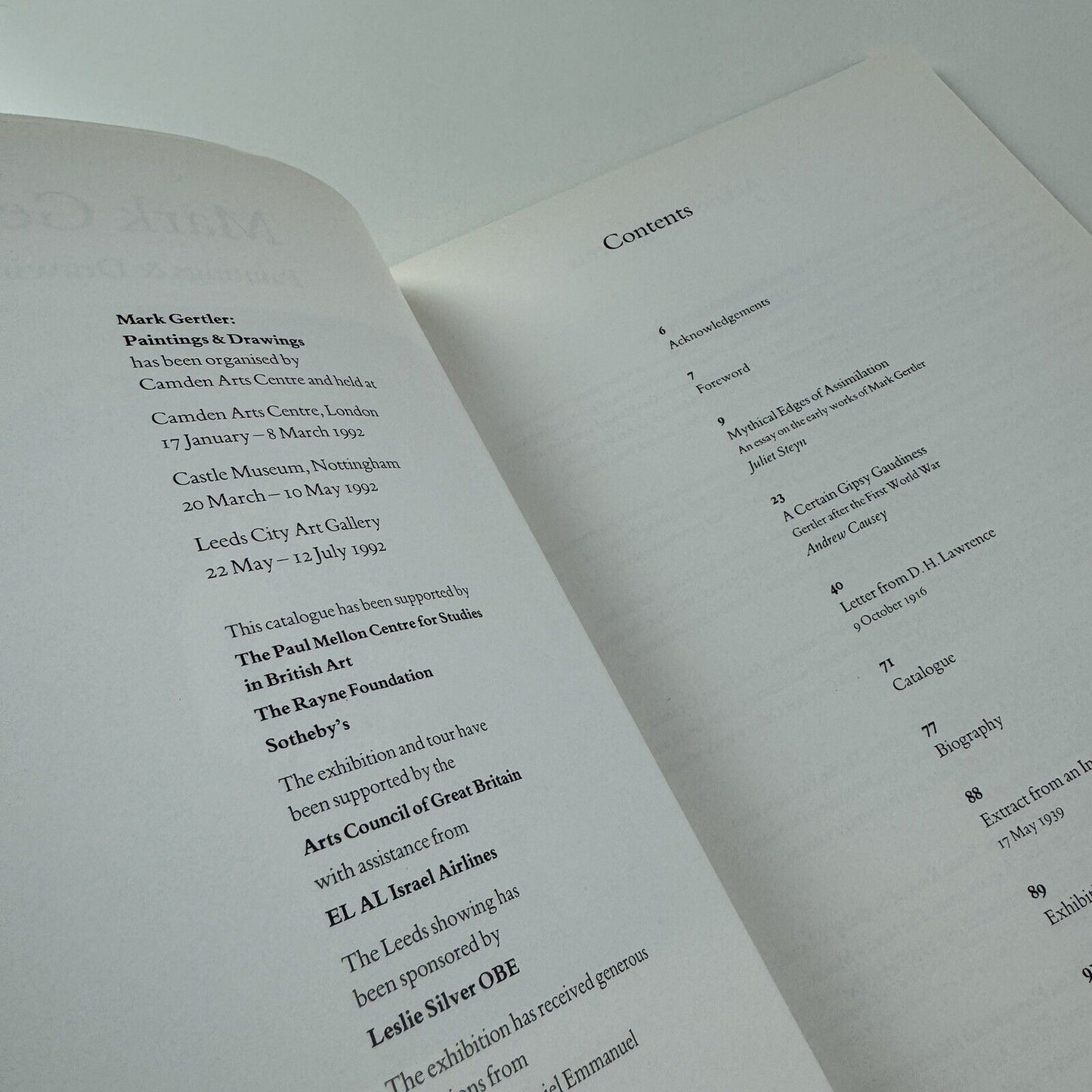 Mark Gertler Paintings & Drawings | Exhibition catalogue | Camden Arts Centre 1992