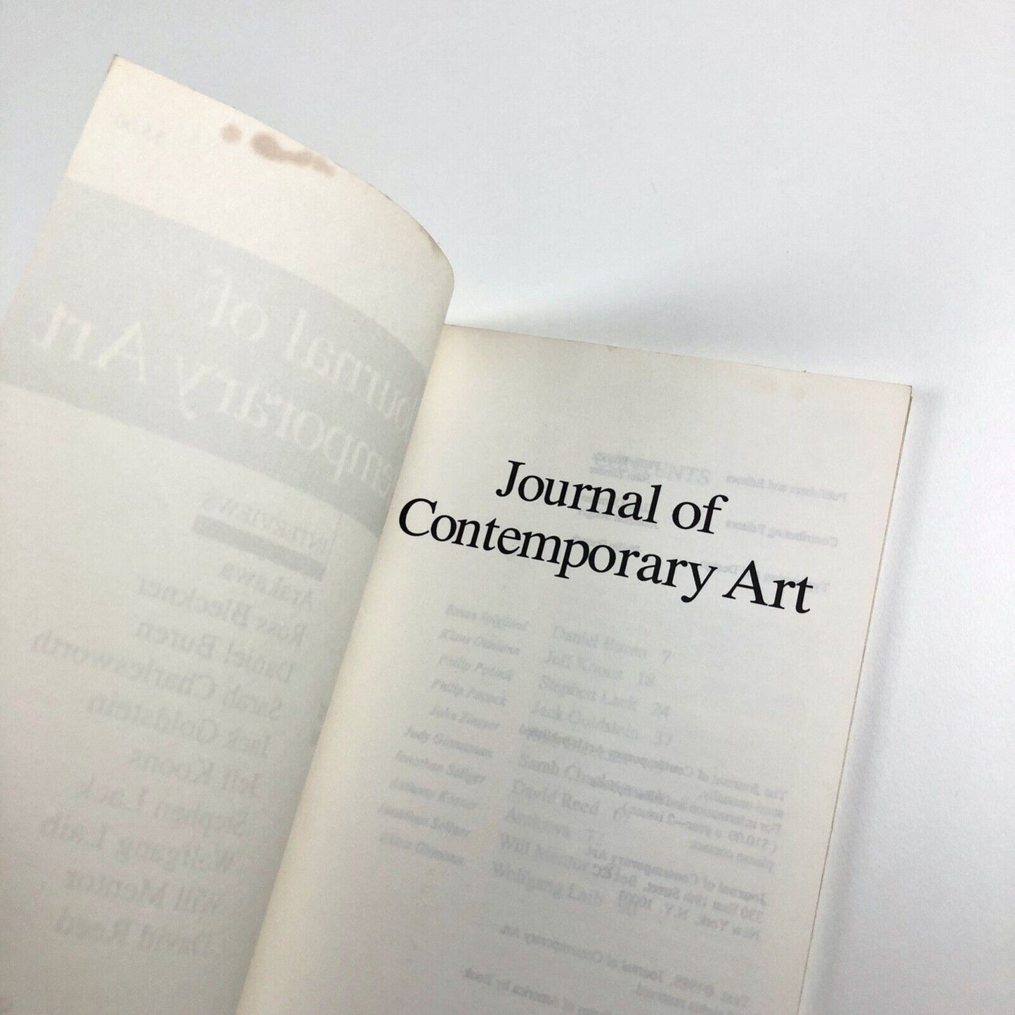 Journal of Contemporary Art. Volume 1 Number 1 First Issue Spring 1988 eds. Philip Pocock and John Zinsser