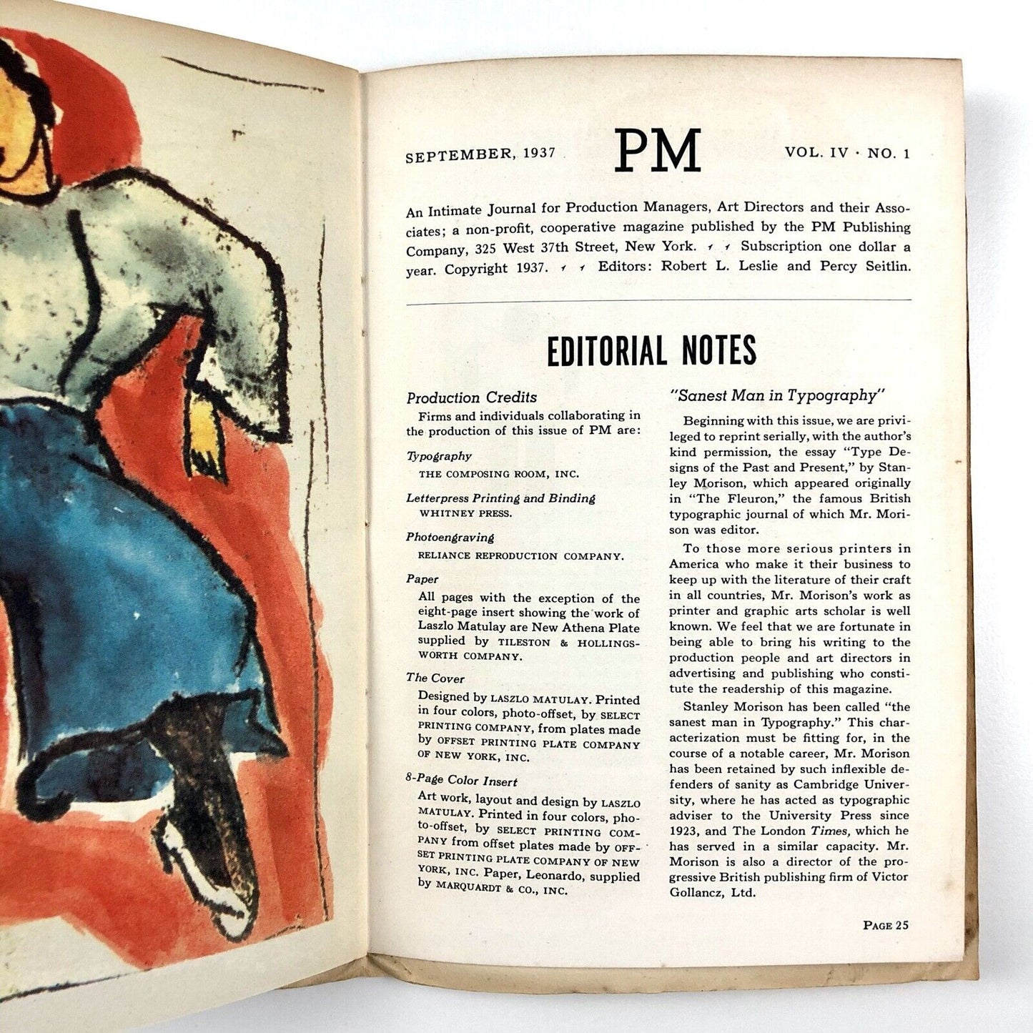 PM – Journal for Production Managers | Issue 4 No. 1, Sept 1937 | cover design by Laszlo Matulay