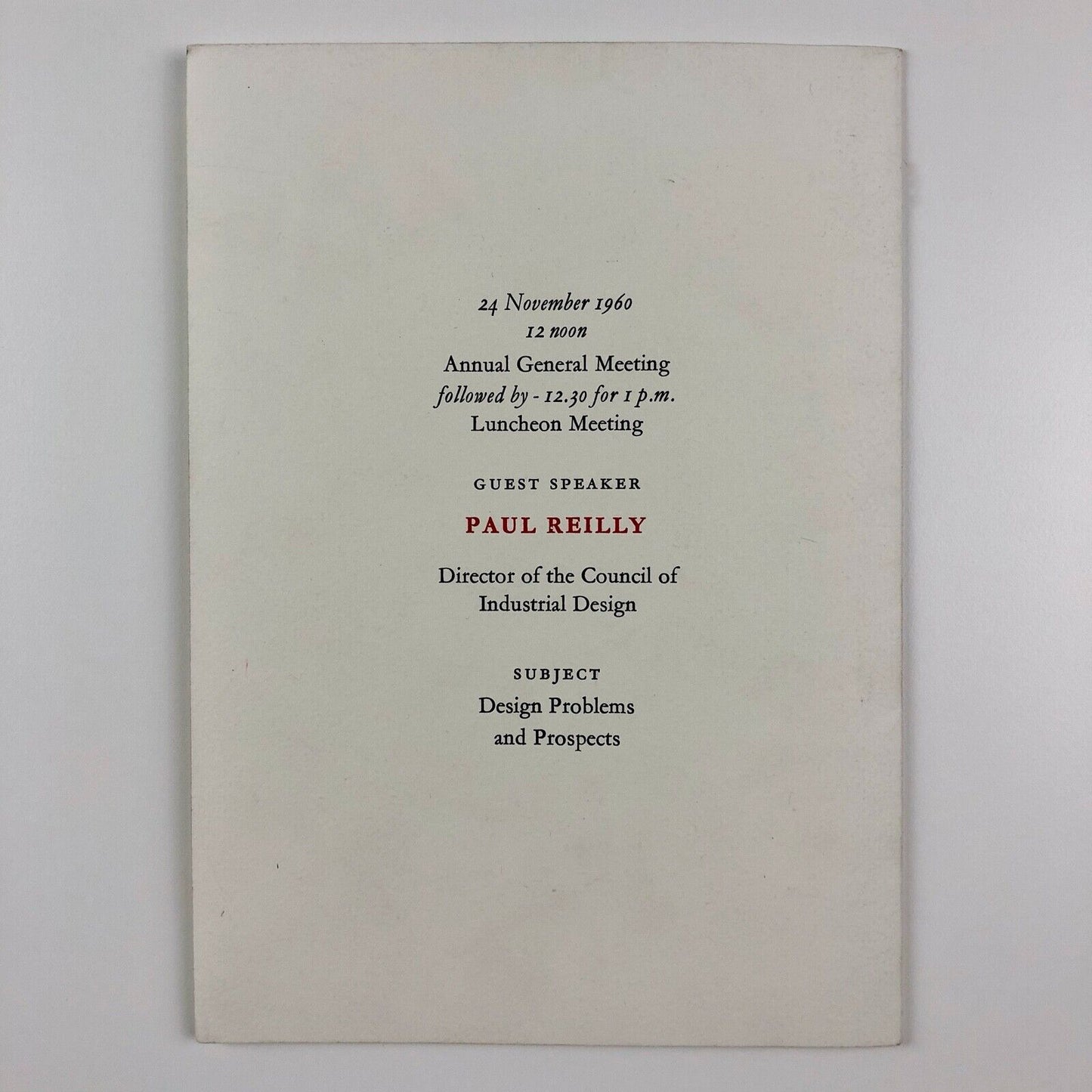 Wynkyn de Worde Society 29 September 1960 lunch/keepsake | guest speaker Beatrice Warde